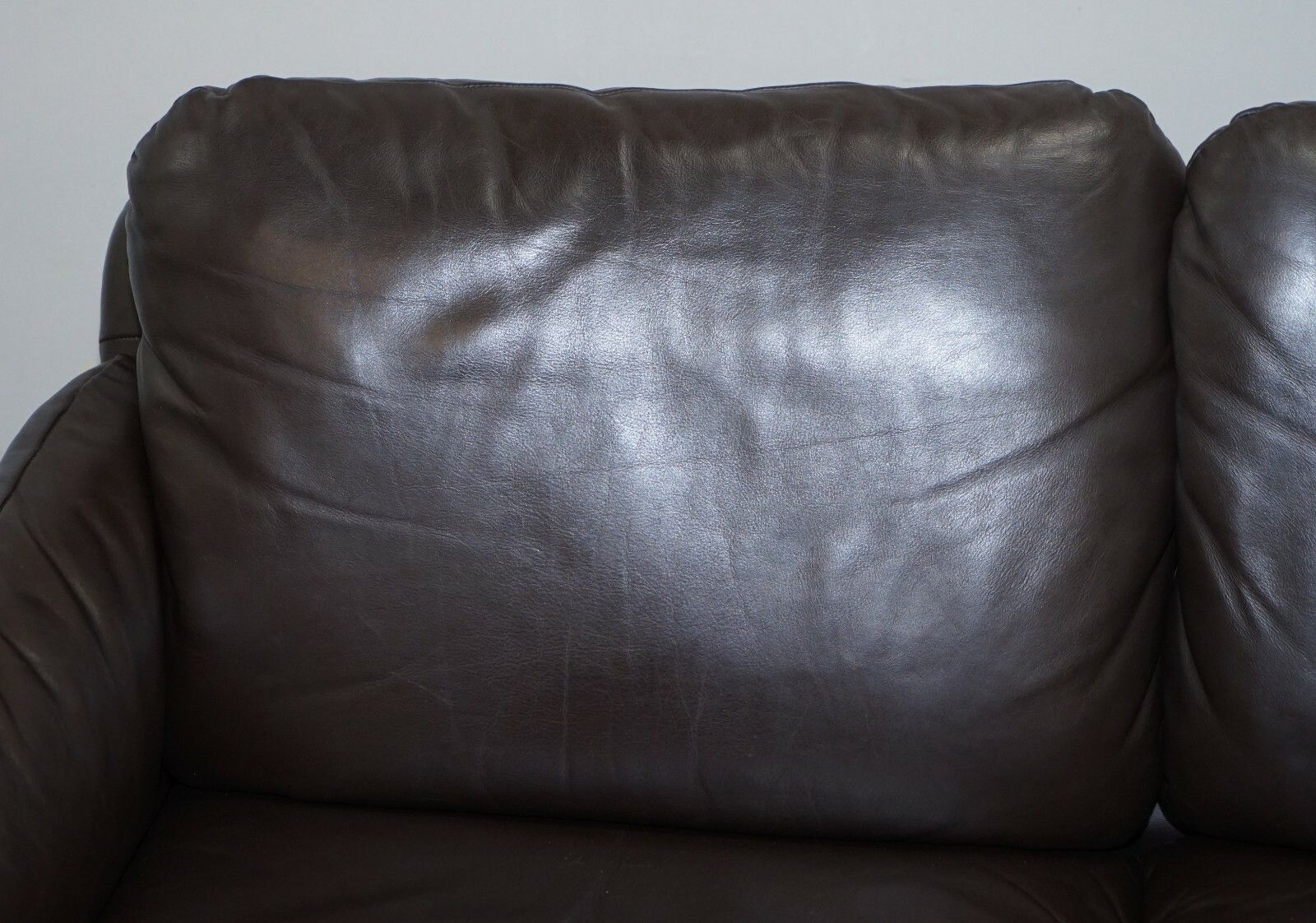 138cm Danish Brown Leather 2 Seat Mid Century Modern Sofa Armchairs Available photo vinterior