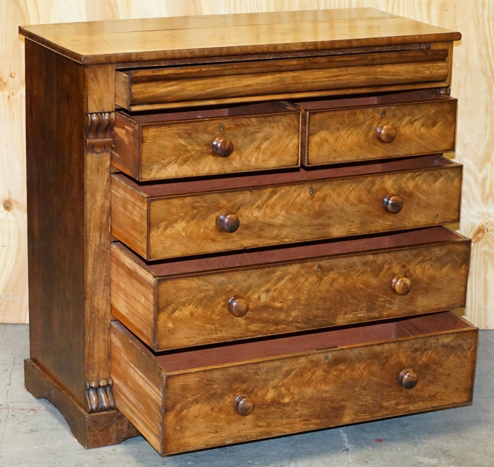 photo for sale Huge 19th Century Victorian Light Flamed Mahogany Chest Of Drawers Hidden Drawer