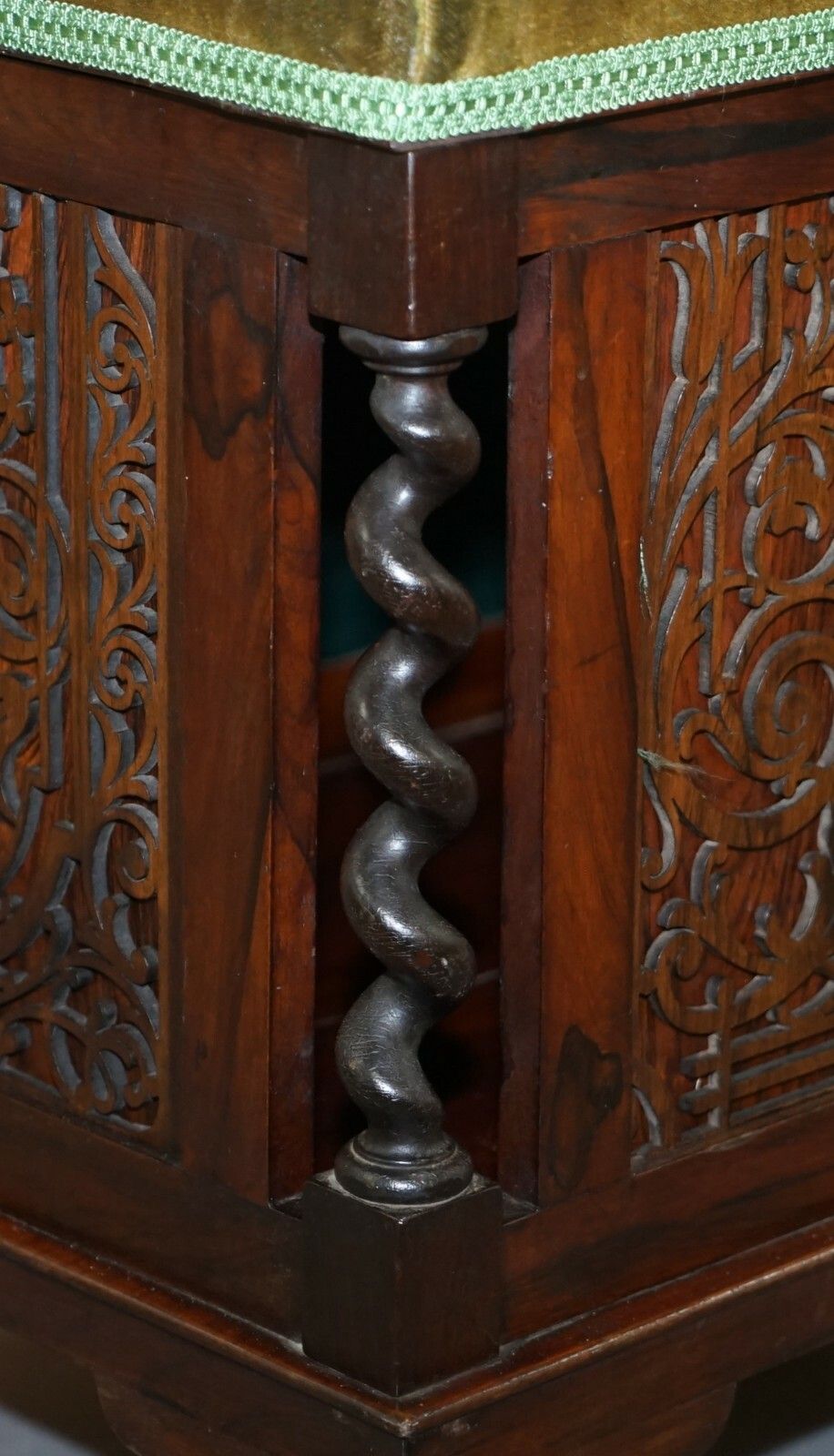 Sublime Antique Victorian Rosewood Heavily Carved Piano Stool Porcelain Castors photo 1500.0
