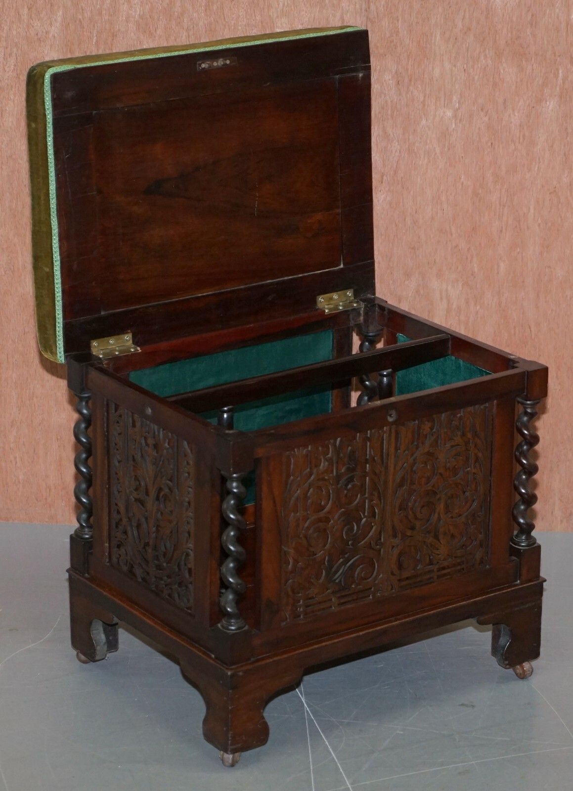 photo furniture Sublime Antique Victorian Rosewood Heavily Carved Piano Stool Porcelain Castors