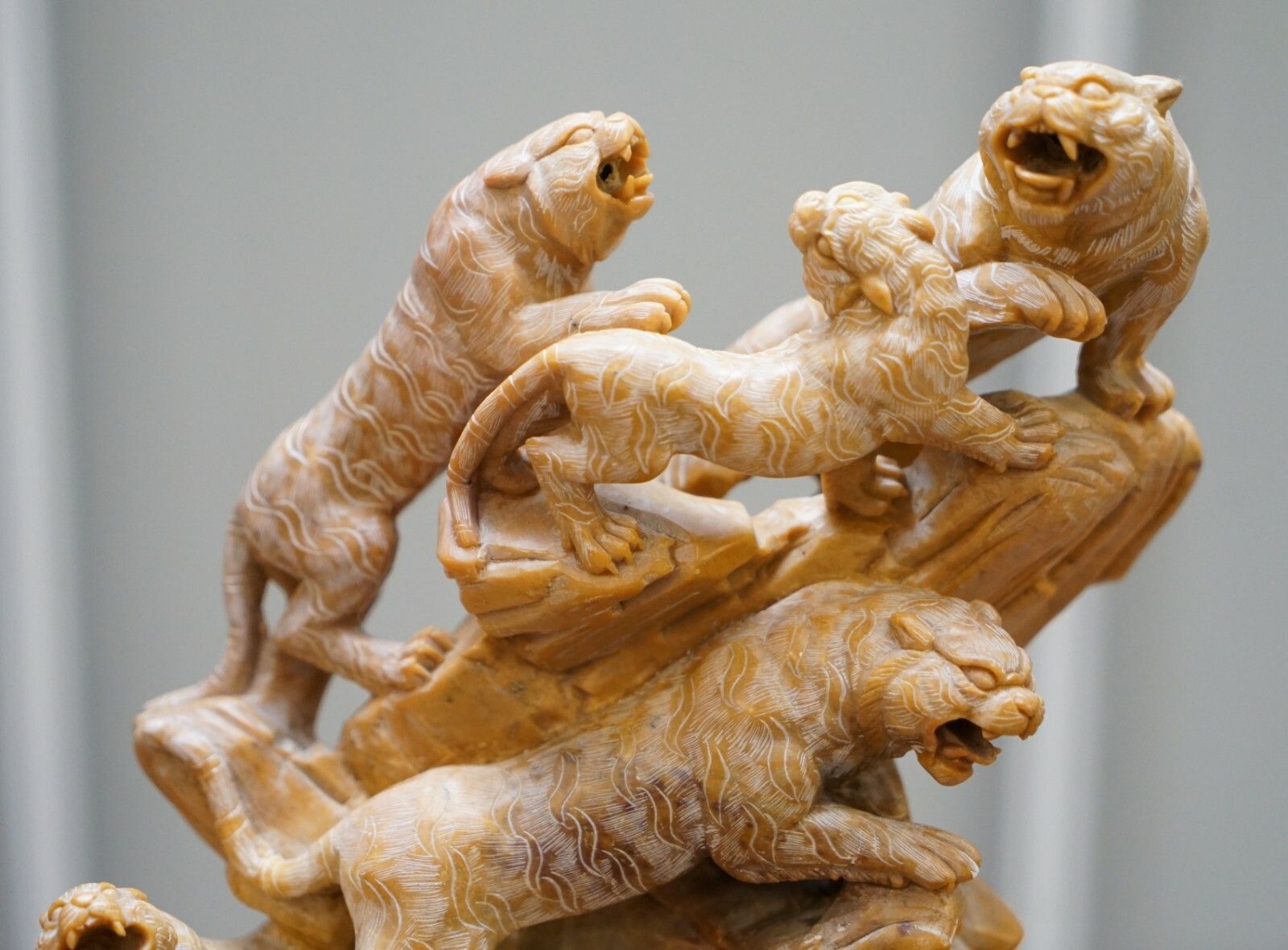 Rare Large Chinese Export Circa 1900 Shoushan Stone Sculpture Of Mountain Lions photo for sale