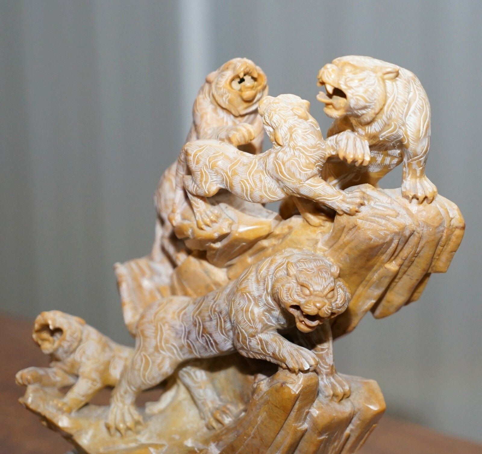 Rare Large Chinese Export Circa 1900 Shoushan Stone Sculpture Of Mountain Lions photo 1500.0