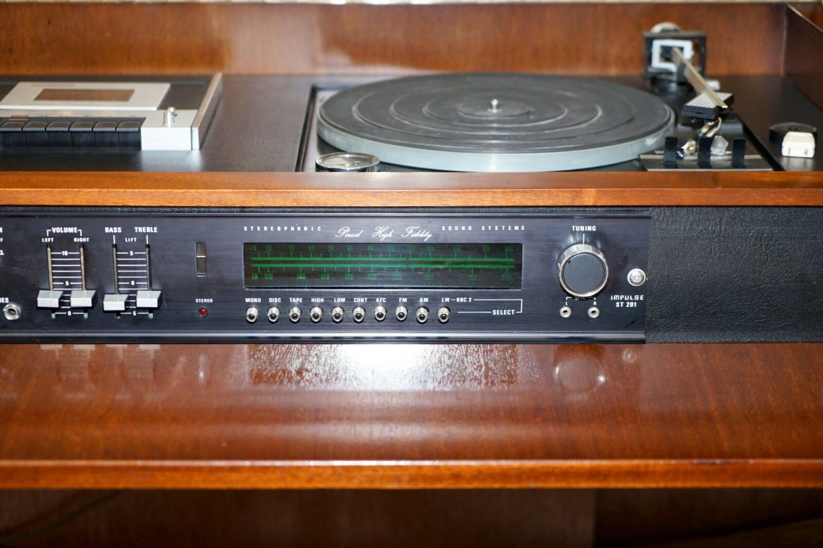 photo for sale Military Campaign Style Console Coffee Table Hidden Radio Tape Record Player