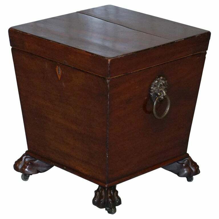 Original Regency Circa 1815 Mahogany Wine Cooler Lion Brass Handles Paw Feet