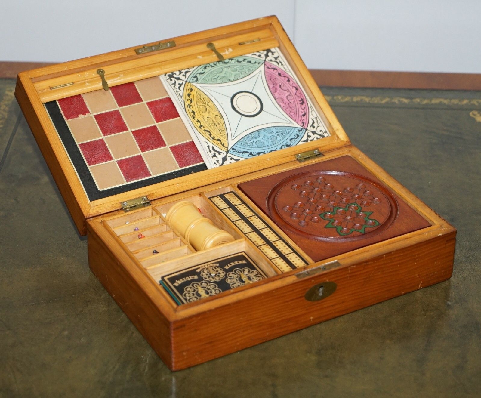 Lovely Circa 1890 Victorian Mahogany Games Compendium Chess Horse Racing Dice photo furniture