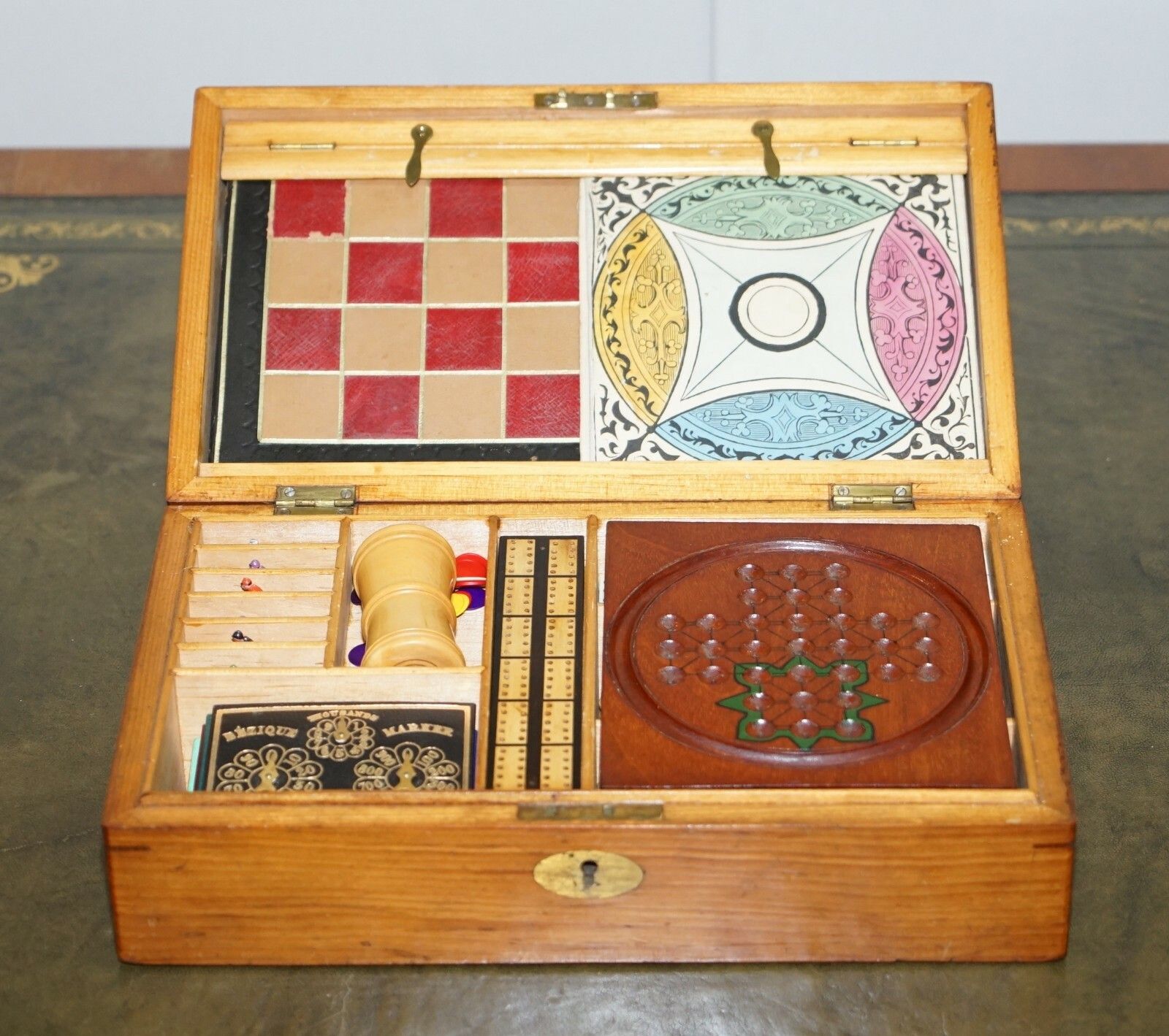 Lovely Circa 1890 Victorian Mahogany Games Compendium Chess Horse Racing Dice photo for sale