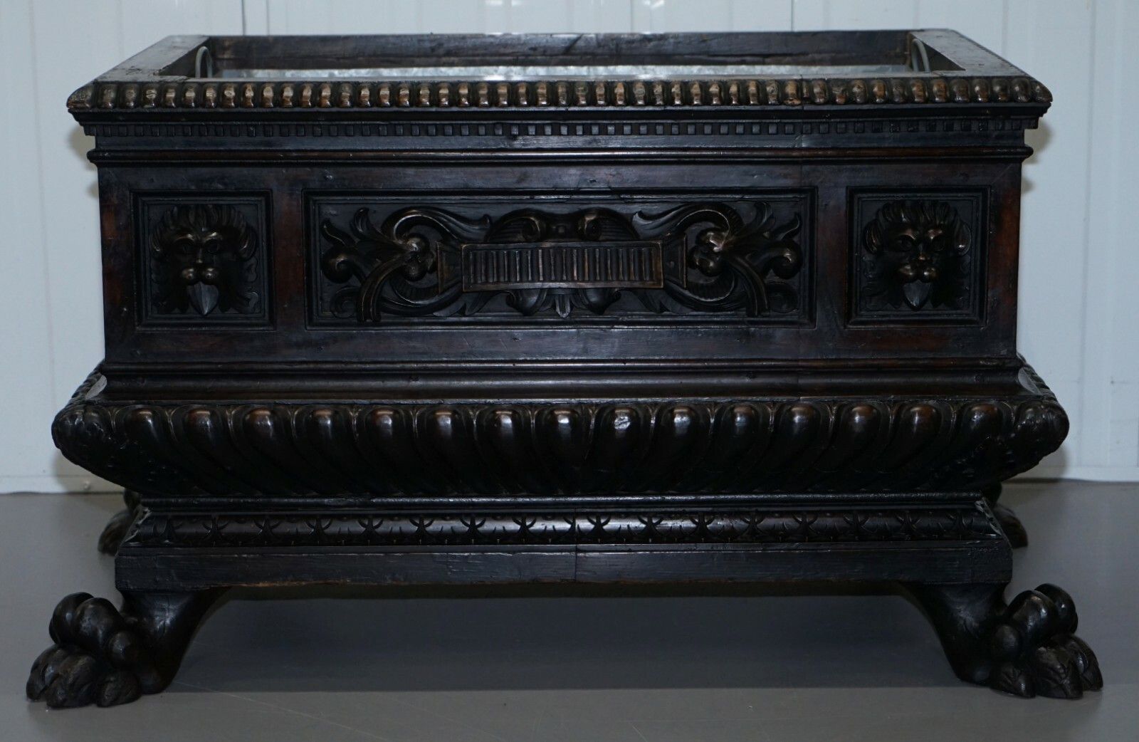 Gothic Revival 1840 Carved Wood Huge Wine Cooler Planter Lion Hairy Paw Feet photo Home Decor