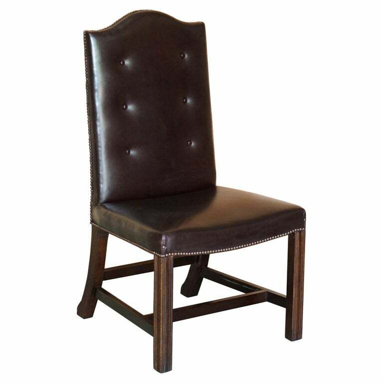Rrp £4,170 George Smith Buttoned Side Occasional Office Desk Chair Brown Leather