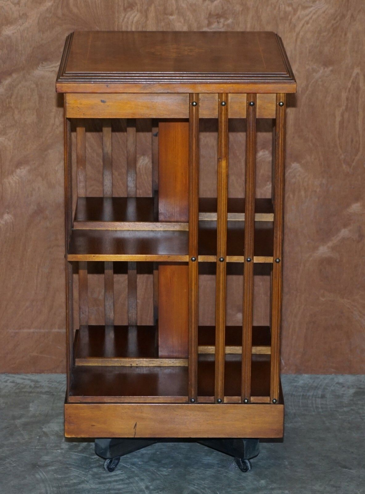 Lovley Sheraton Revival Burr Elm & Satinwood Revolving Bookcase Side End Table photo furniture