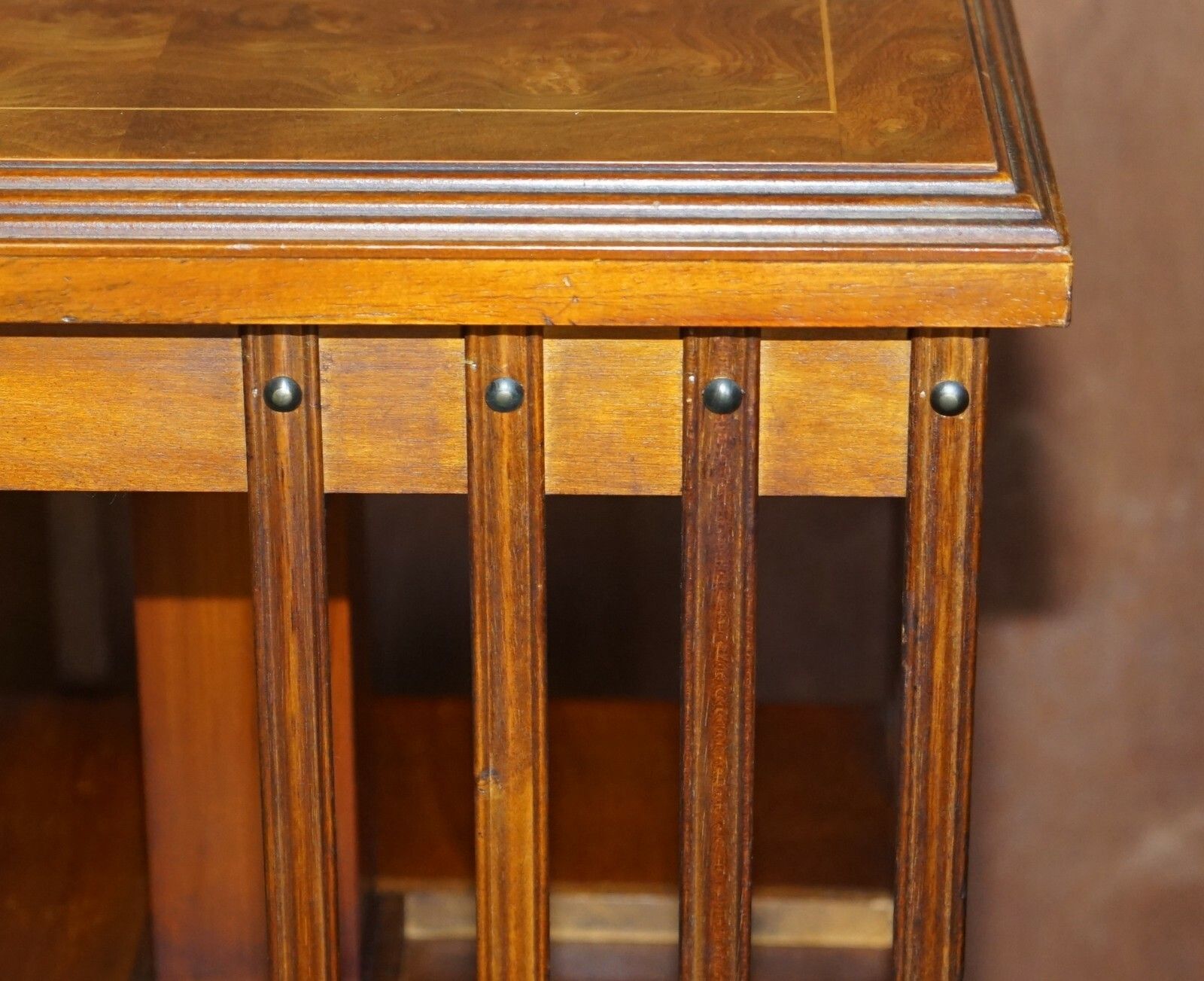 Lovley Sheraton Revival Burr Elm & Satinwood Revolving Bookcase Side End Table photo buy