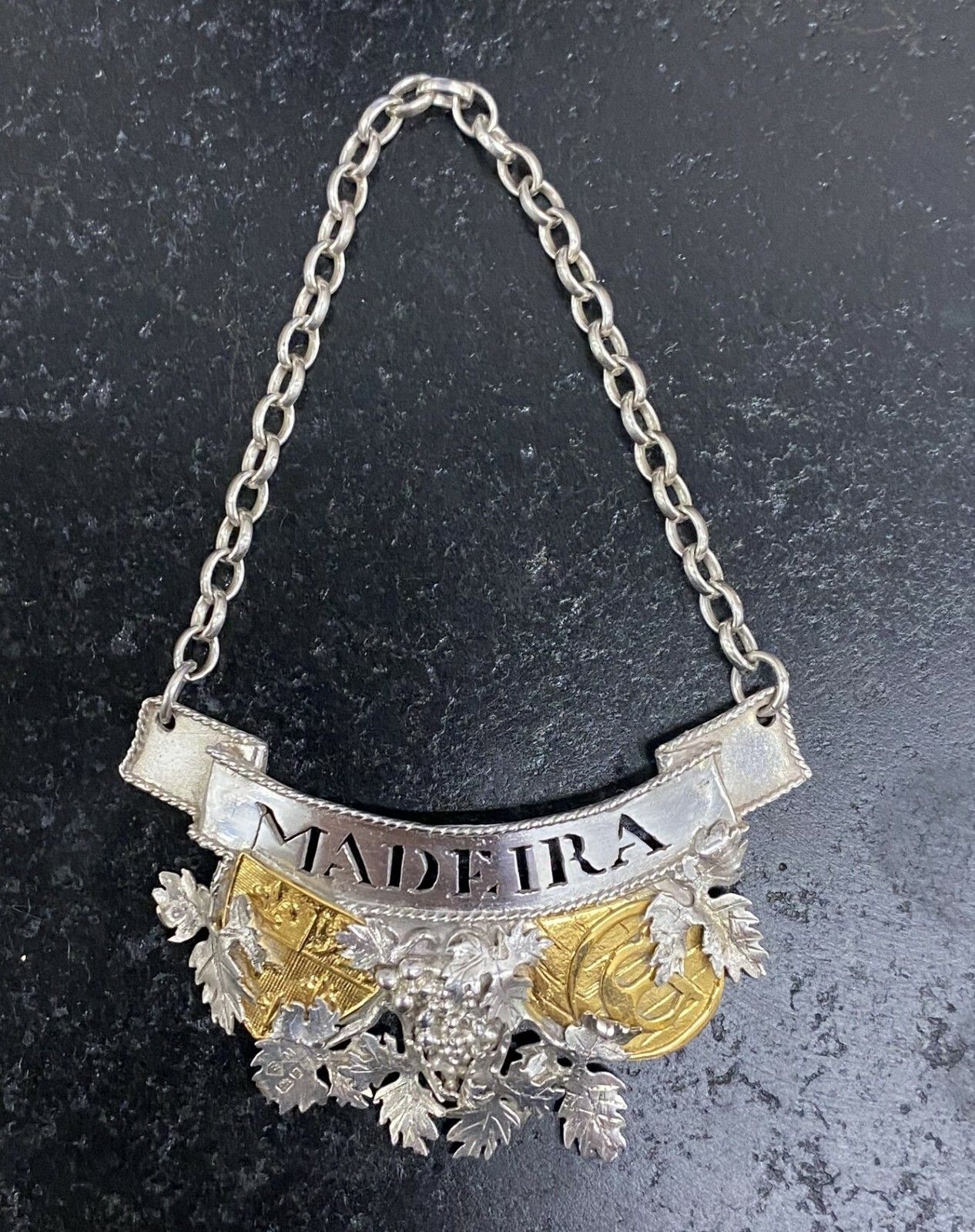 Sublime Set Of 1988 Sterling Solid Silver & Gold Decanter Labels Port & Maderia photo vinterior
