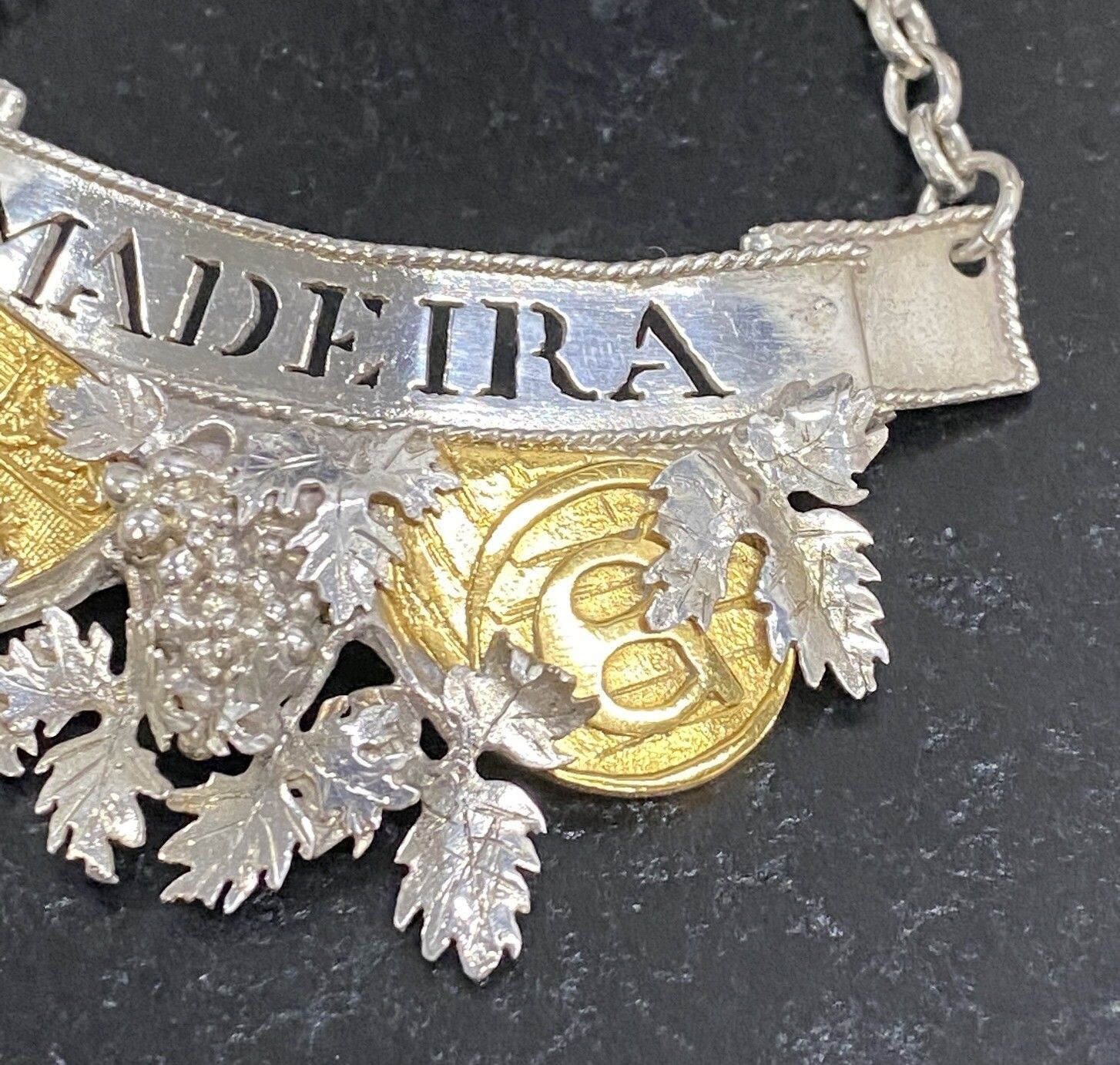 photo for sale Sublime Set Of 1988 Sterling Solid Silver & Gold Decanter Labels Port & Maderia