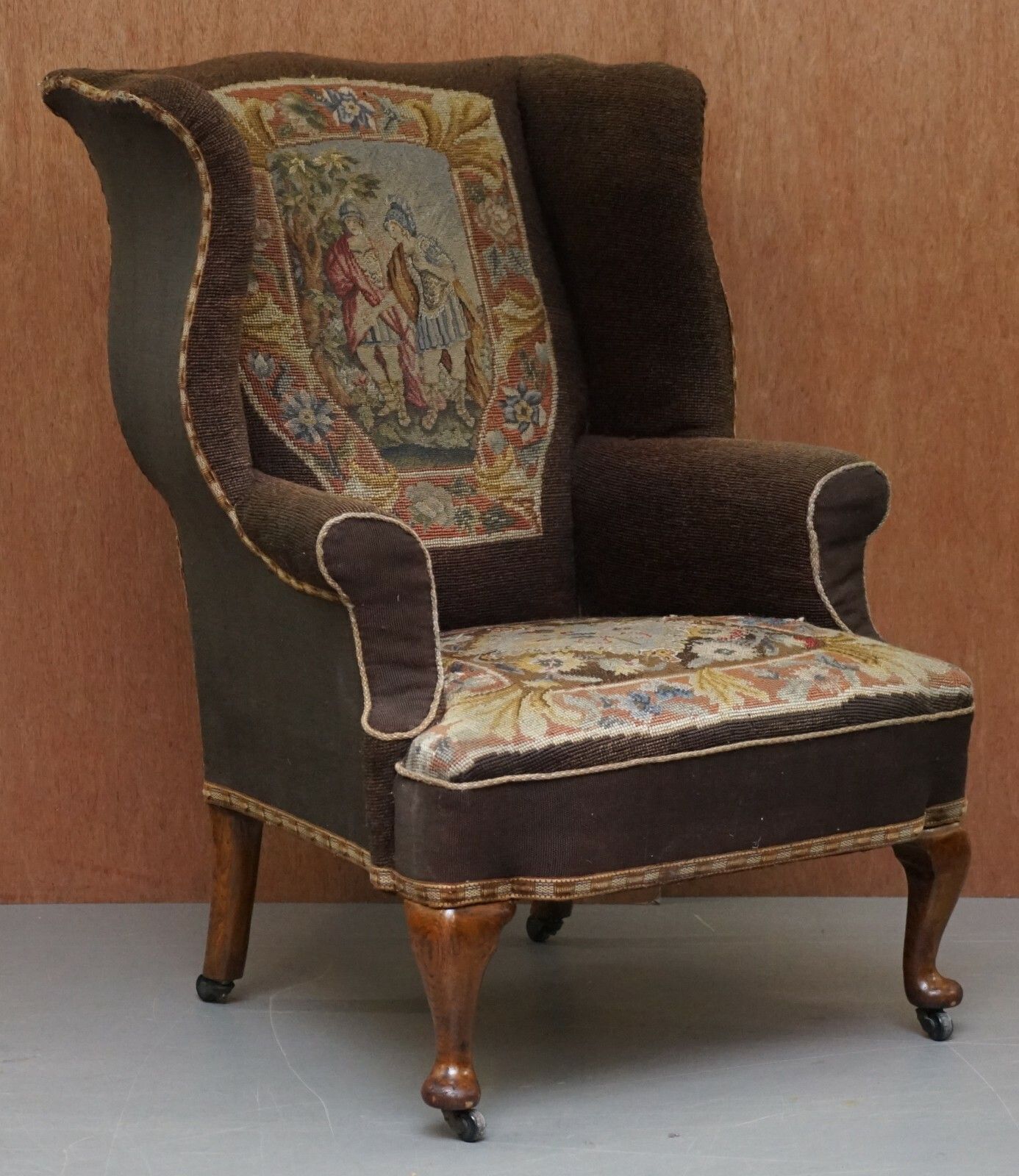 Original Circa 1840 Antique Victorian Wingback Armchair Embroidered Upholstery photo furniture