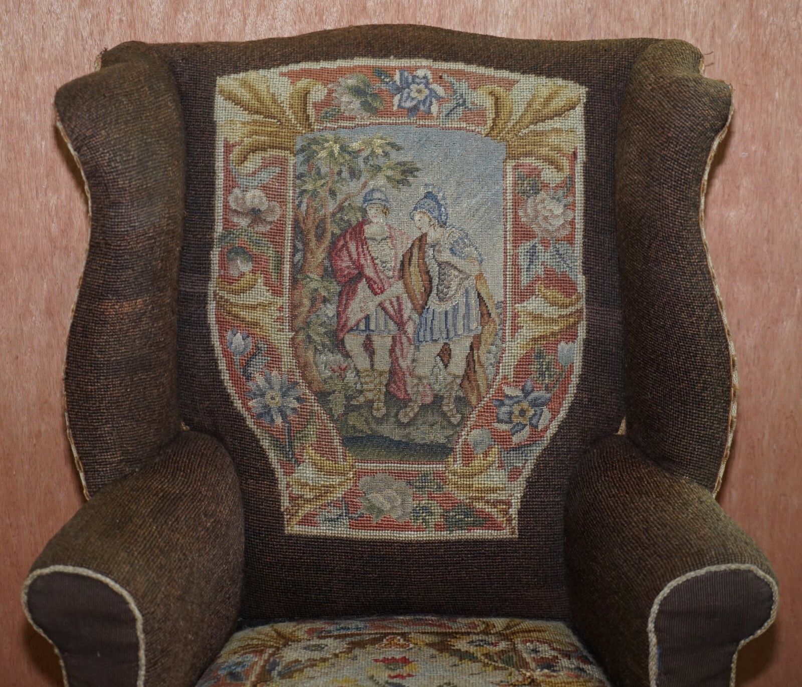 Original Circa 1840 Antique Victorian Wingback Armchair Embroidered Upholstery photo Furniture