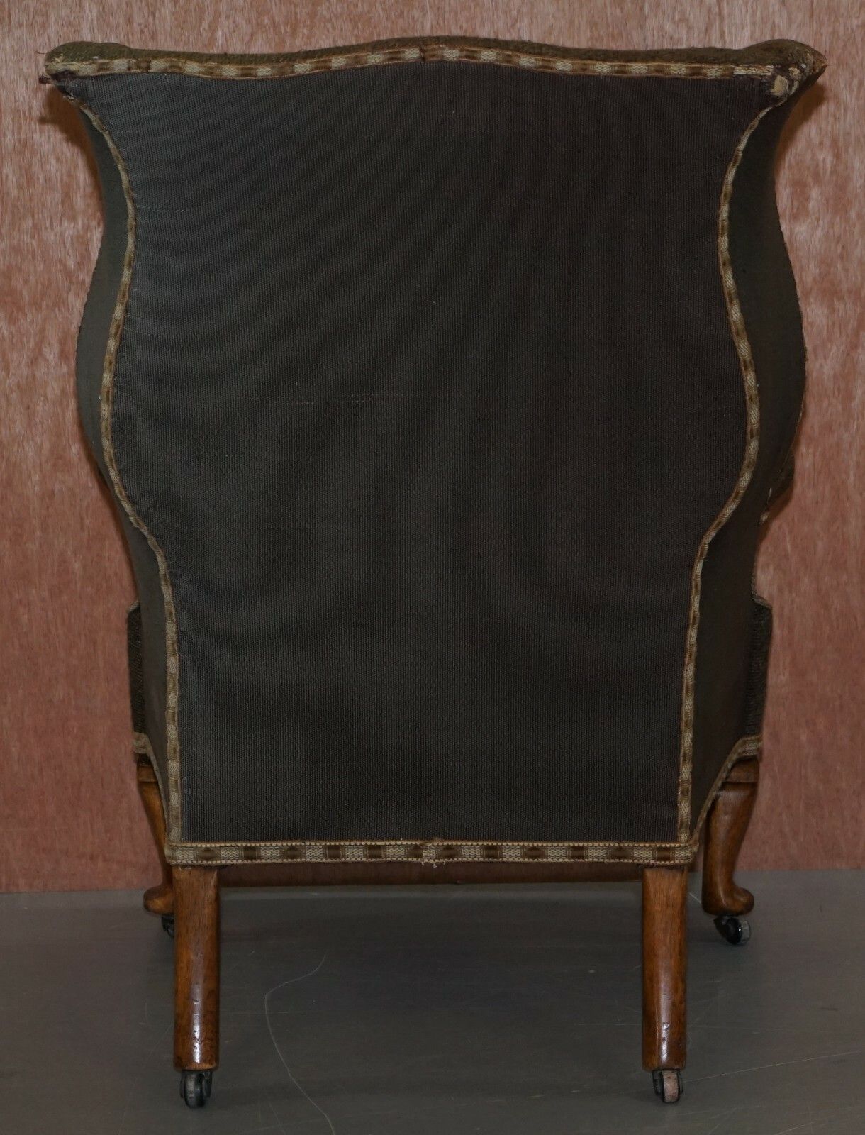 Furniture Original Circa 1840 Antique Victorian Wingback Armchair Embroidered Upholstery photo