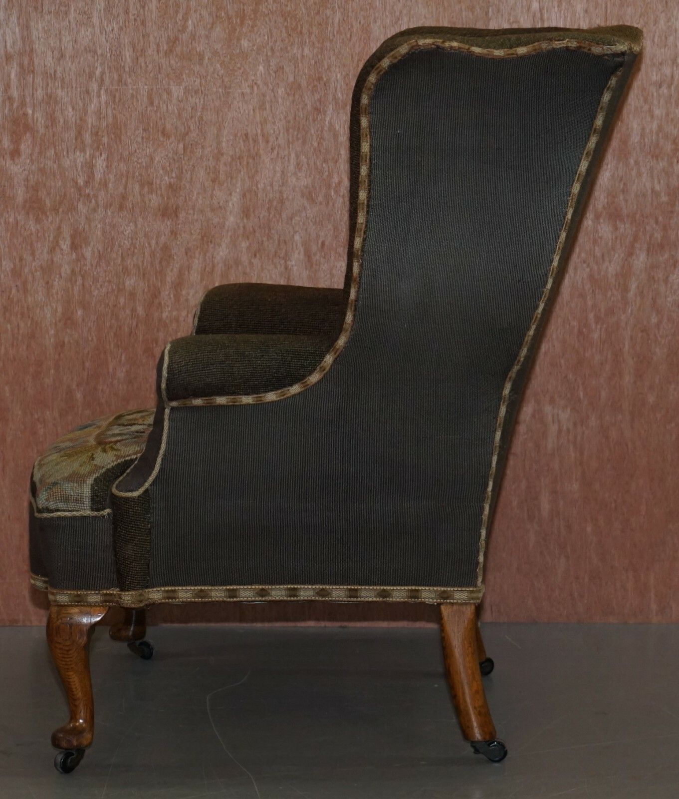 1500.0 Original Circa 1840 Antique Victorian Wingback Armchair Embroidered Upholstery photo