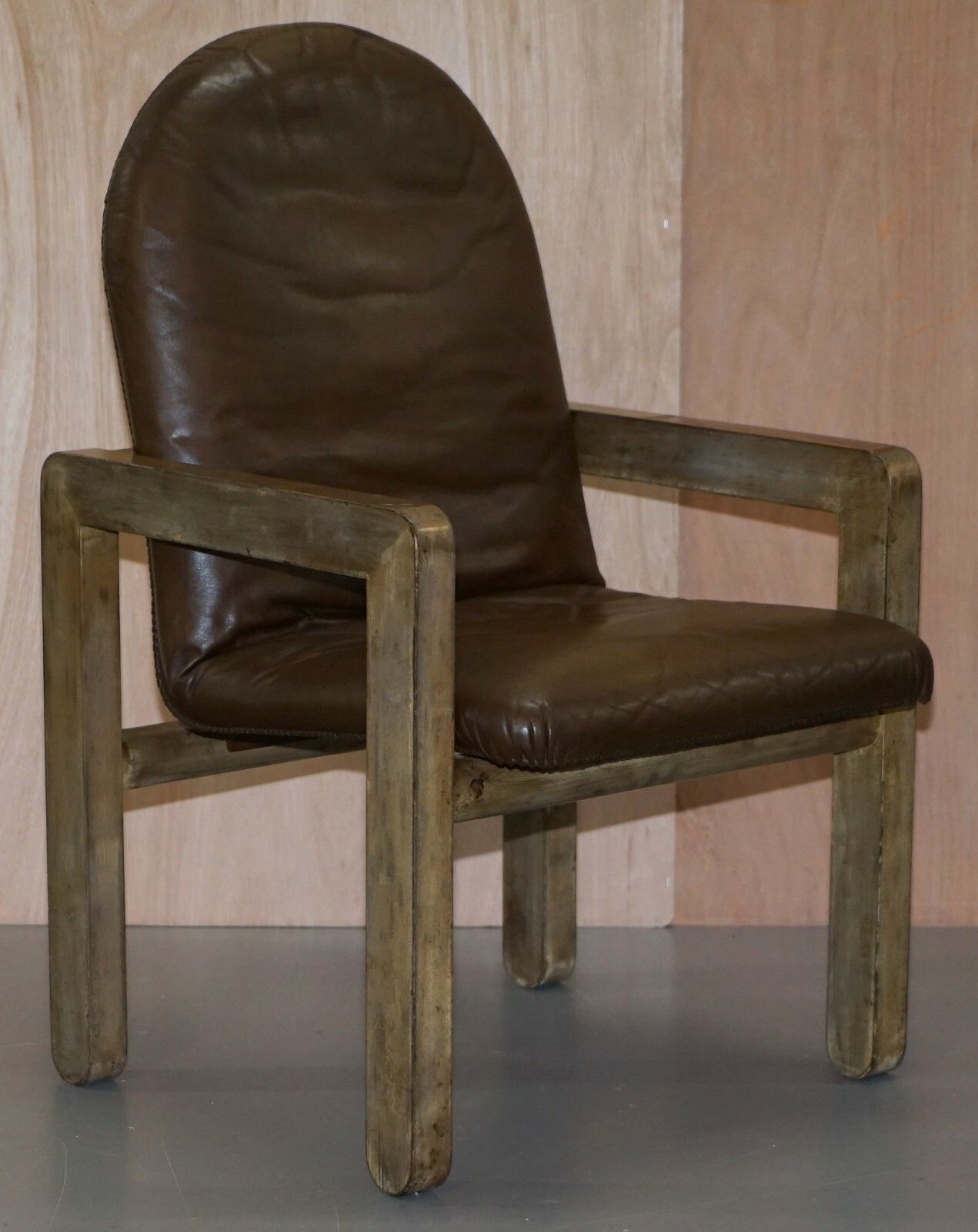 Furniture Pair Of Original Mid Century Vintage Aged Brown Leather John Makepeace Armchairs photo