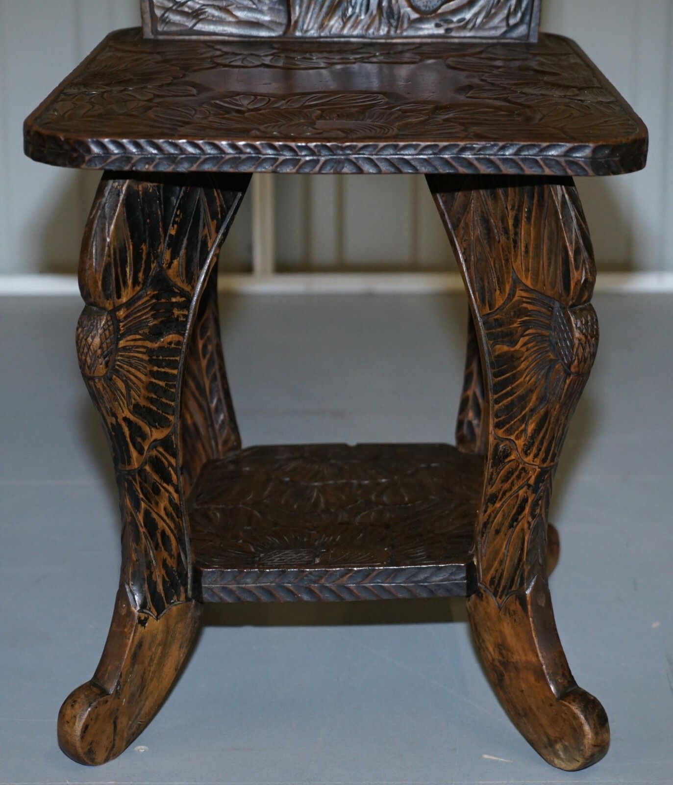 Antique 1905 Original Liberty's London Signed Qing Dynasty Chair Floral Carving photo vinterior