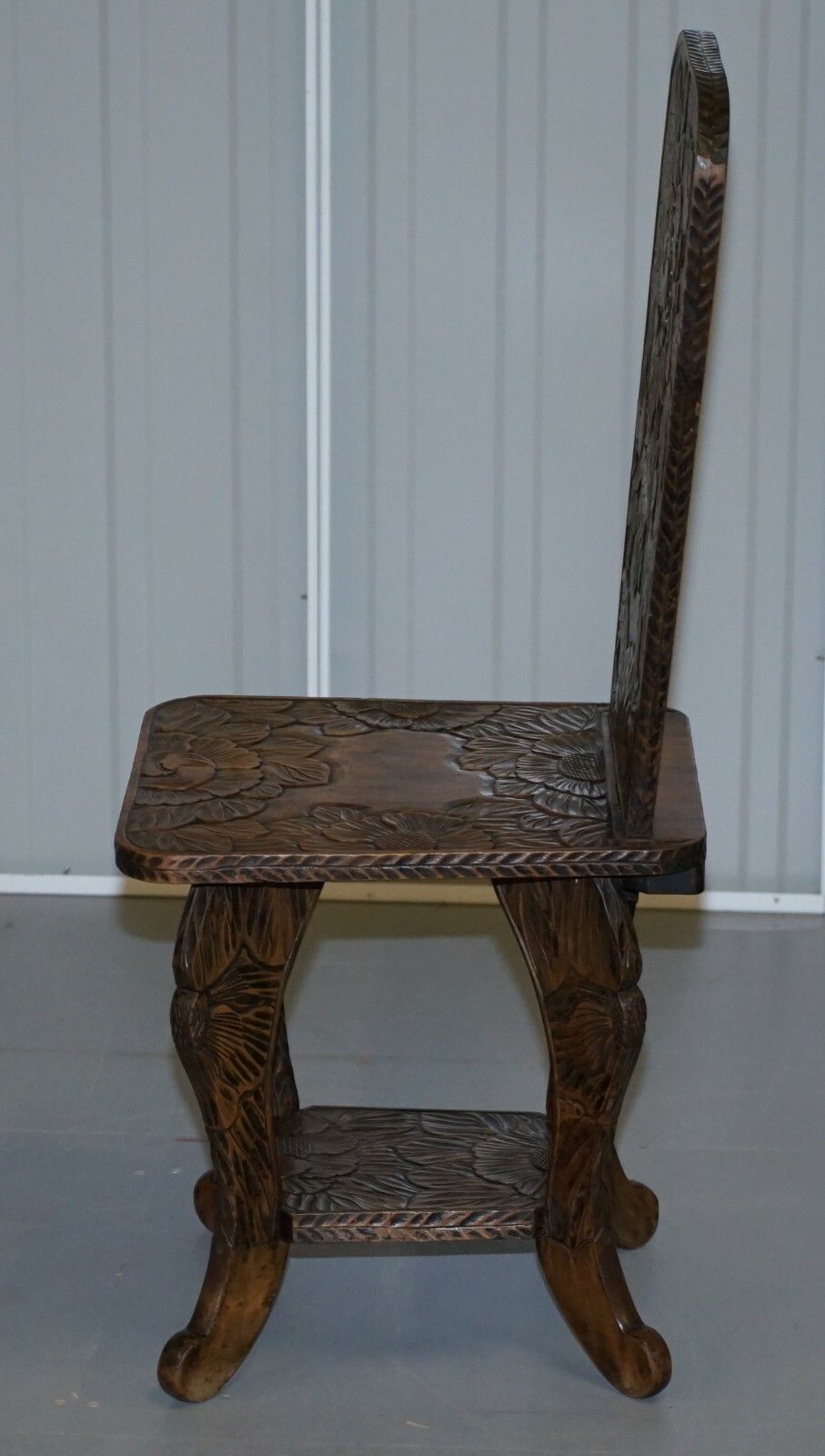 Furniture Antique 1905 Original Liberty's London Signed Qing Dynasty Chair Floral Carving photo