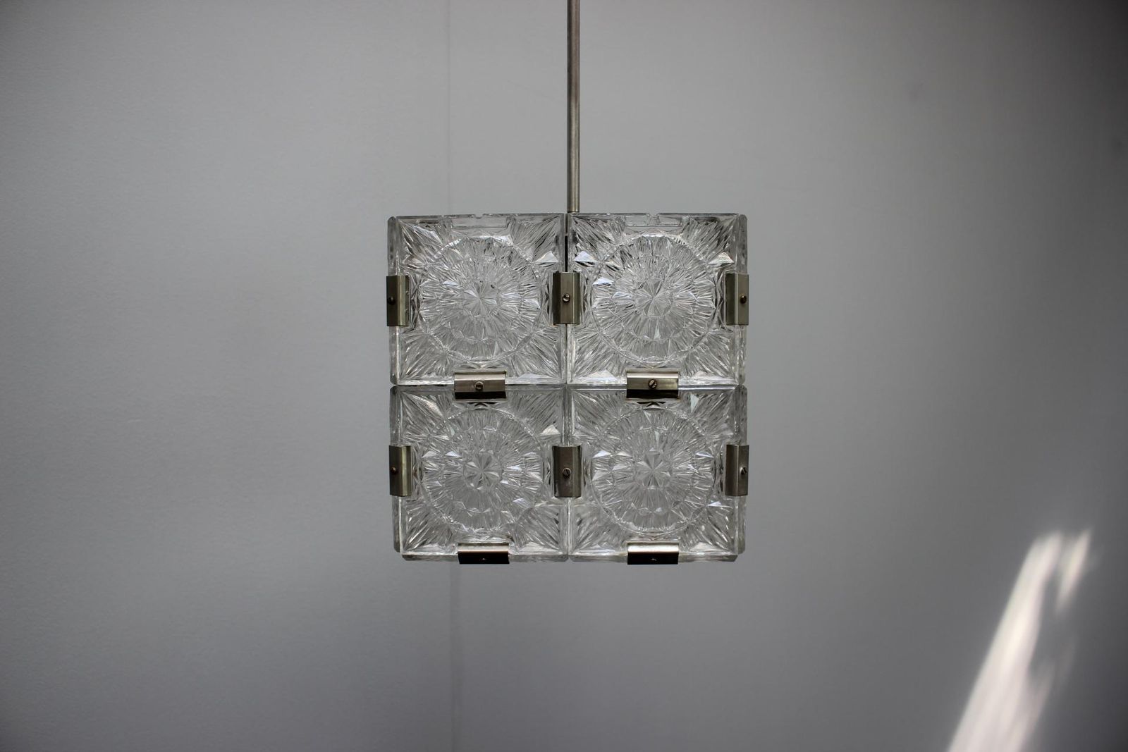 Mid Century Square Clear Glass Pendant By Kamenicky šenov, 1960s, Czechoslovakia photo buy
