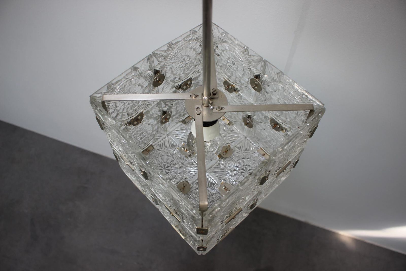 photo vinterior Mid Century Square Clear Glass Pendant By Kamenicky šenov, 1960s, Czechoslovakia