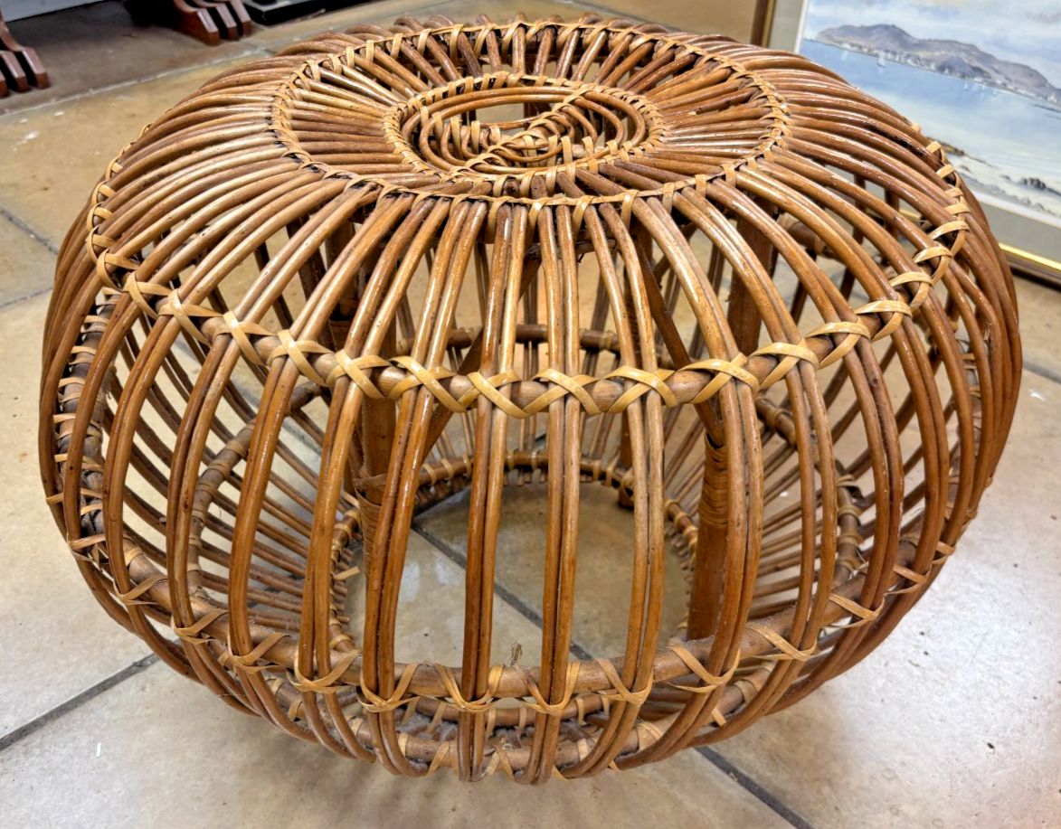 Mid Century Franco Albini Lobster Pot Rattan Footstool
