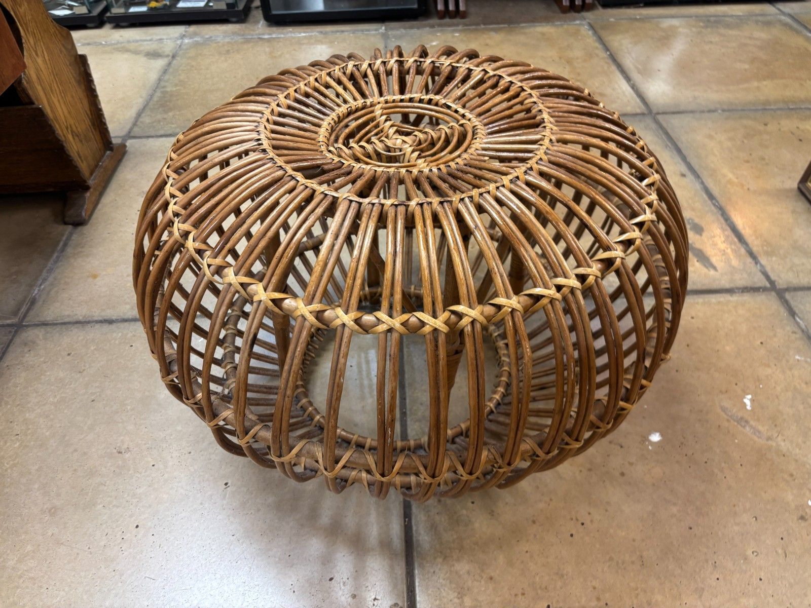 Mid Century Franco Albini Lobster Pot Rattan Footstool photo furniture