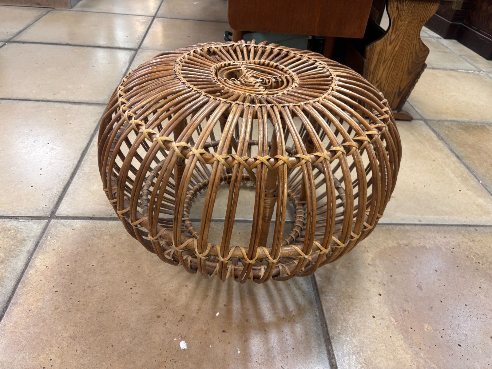 Mid Century Franco Albini Lobster Pot Rattan Footstool photo Furniture