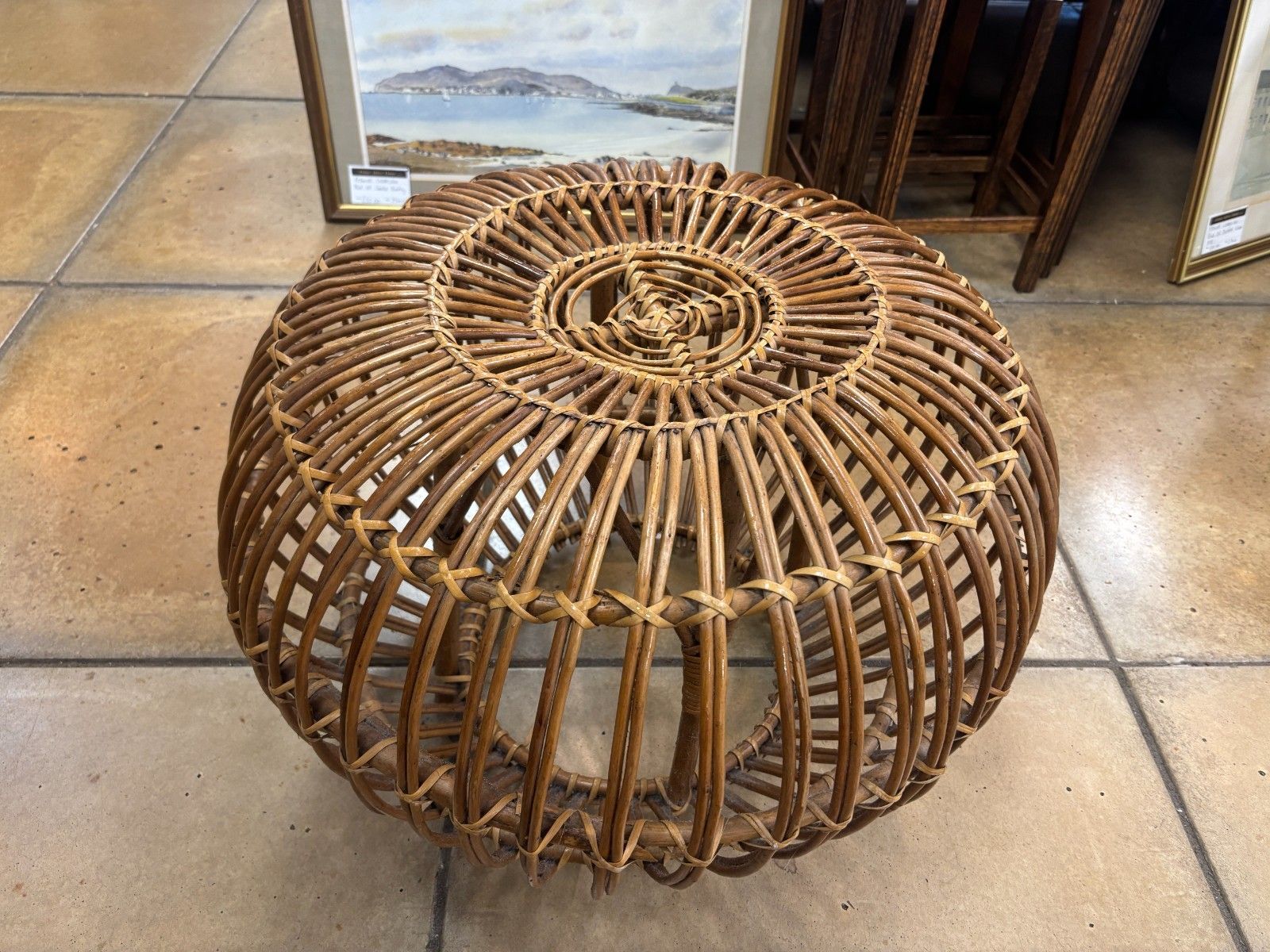Mid Century Franco Albini Lobster Pot Rattan Footstool photo buy