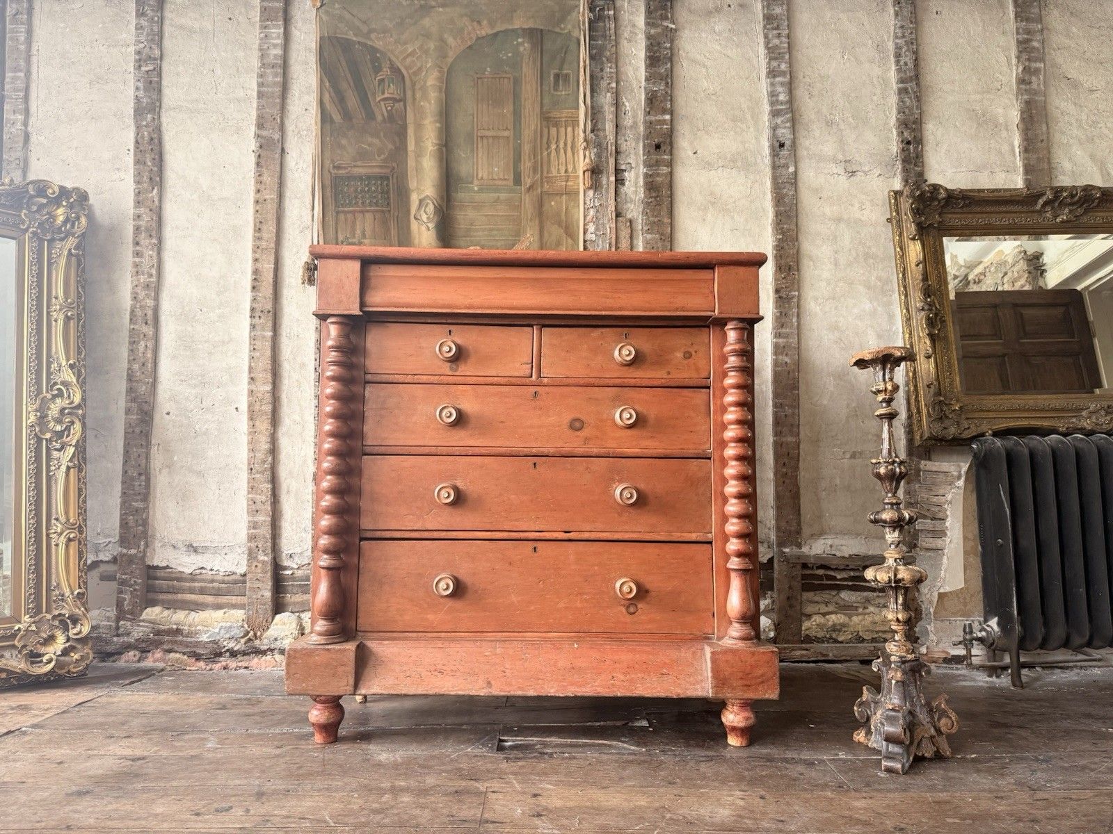 Scottish Original Antique Pine Barley Twisted Rustic Chest Of Drawers C1840 photo furniture