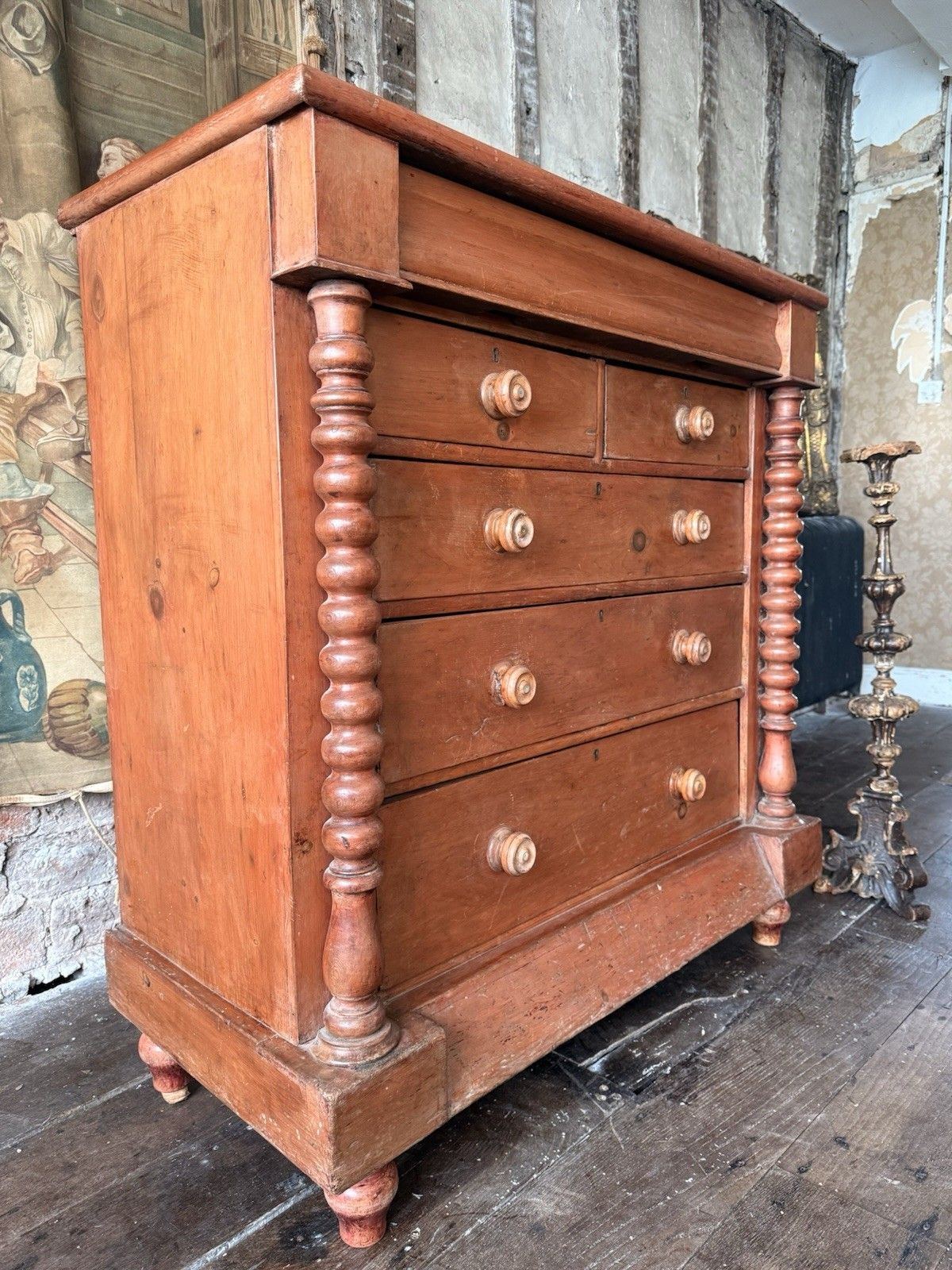 Scottish Original Antique Pine Barley Twisted Rustic Chest Of Drawers C1840 photo Furniture