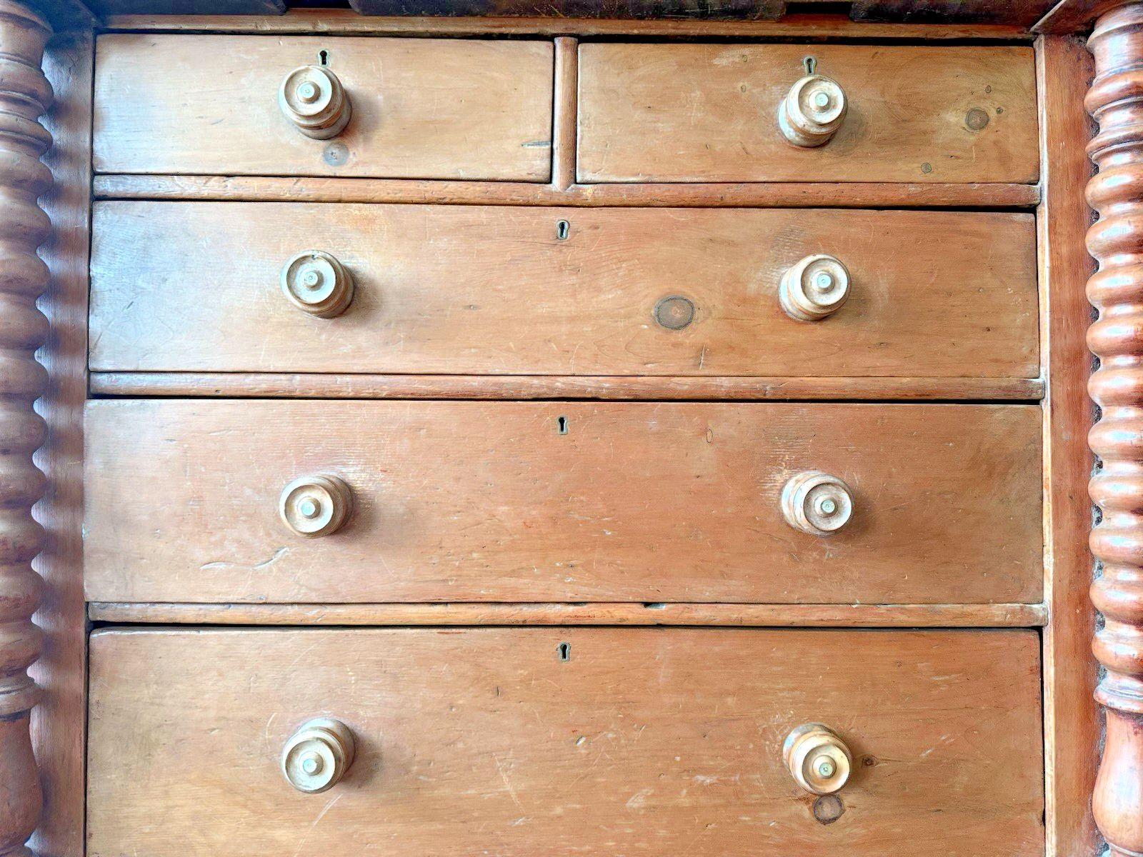 Scottish Original Antique Pine Barley Twisted Rustic Chest Of Drawers C1840 photo vintage