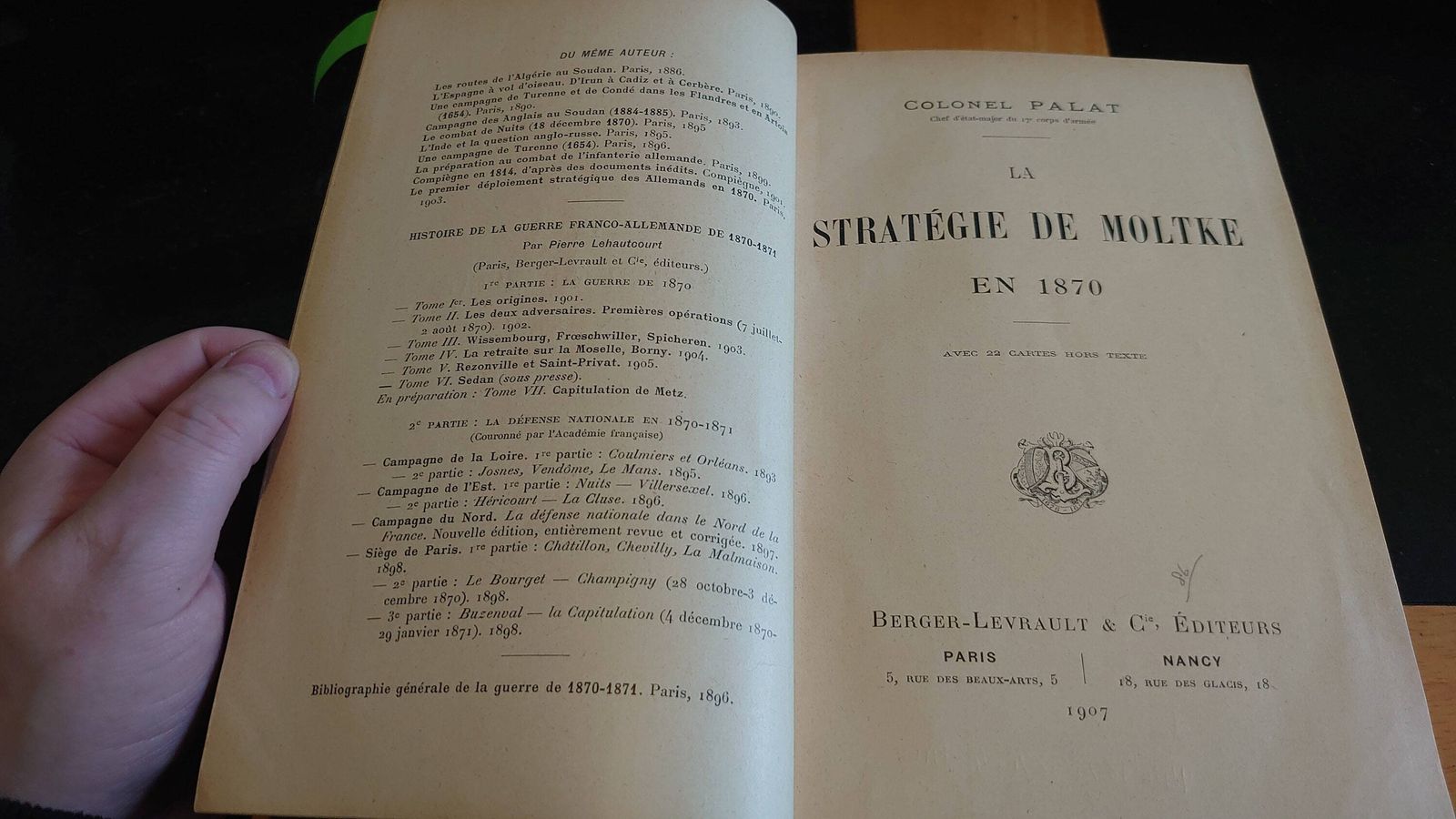 La Strategie De Moltke En 1870 (Moltke's Strategy Of The Franco Prussian War)   Palat   Good To Very Good Condition   1907   In French photo for sale