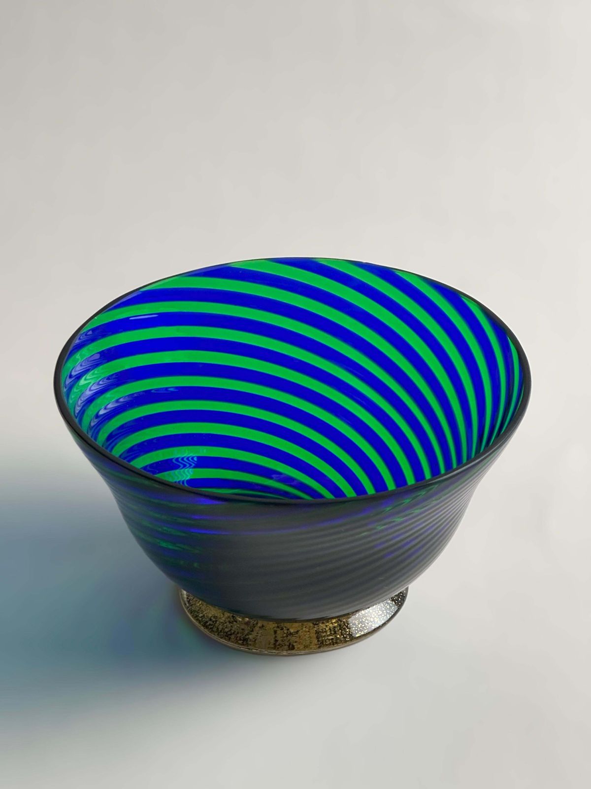 Murano Glass Bowl In Green And Blue Filigrana Stripes, Italy, 1970s photo buy