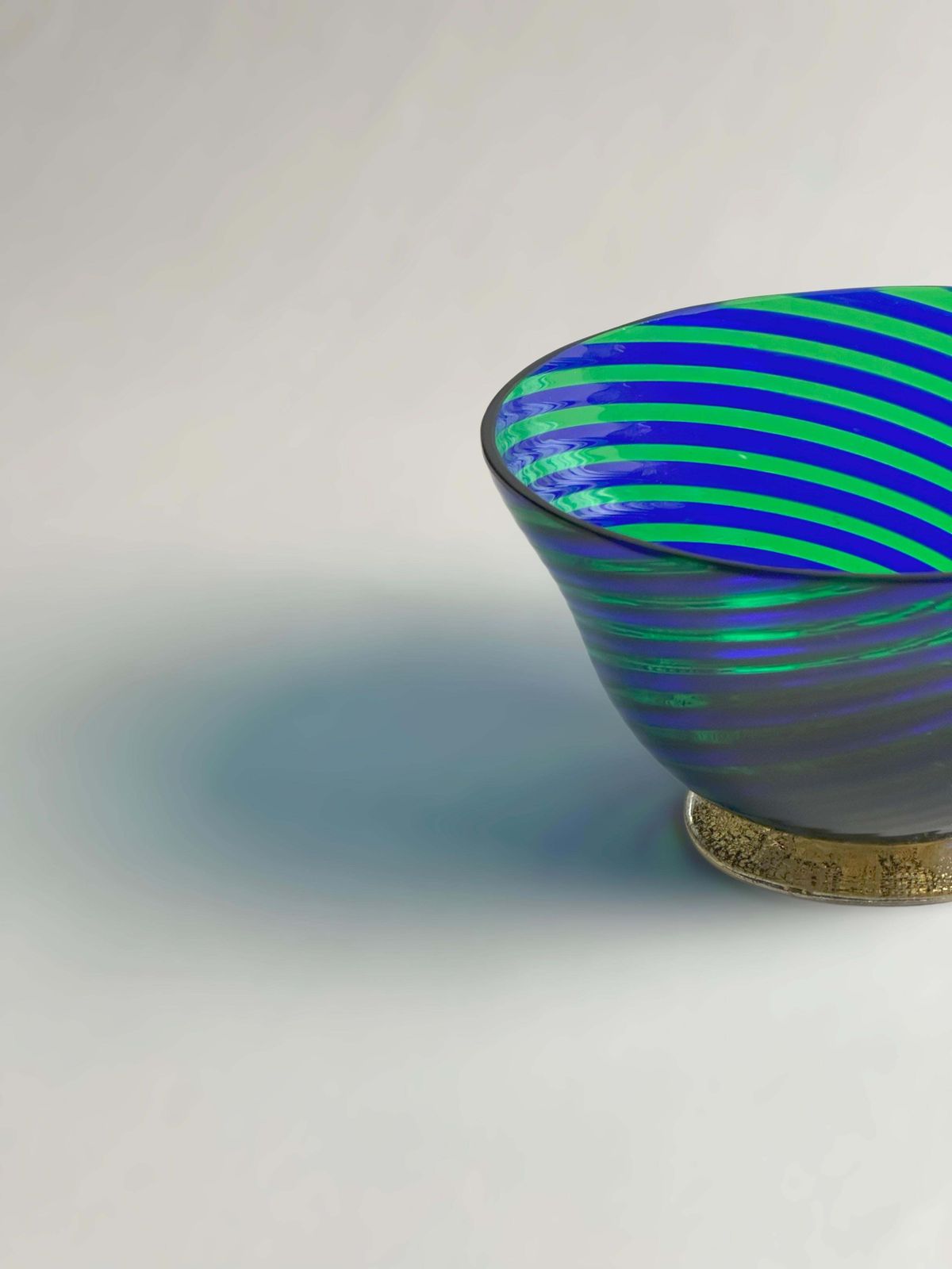 photo furniture Murano Glass Bowl In Green And Blue Filigrana Stripes, Italy, 1970s