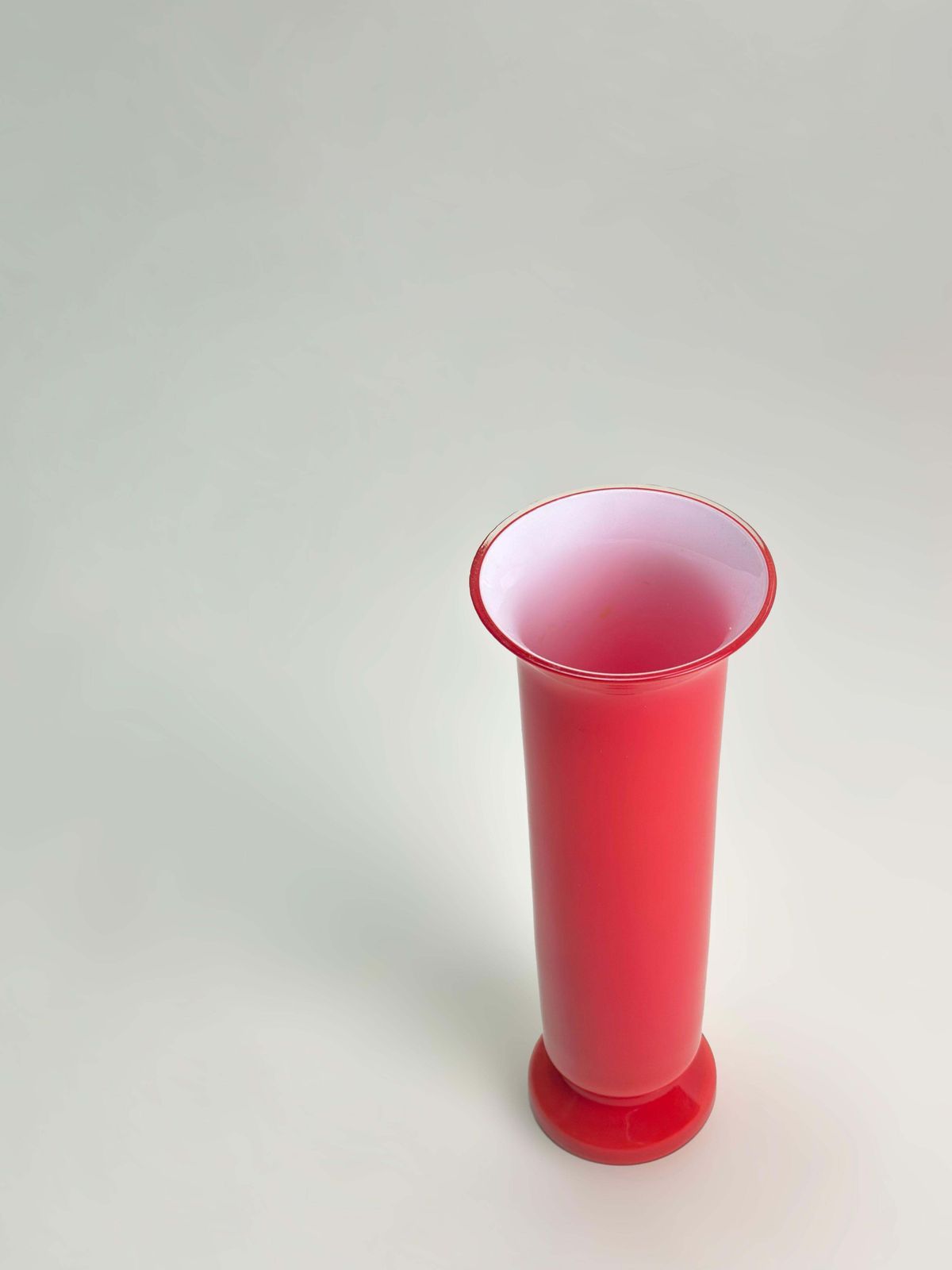 1970s Empoli Red And White Cased Glass Vase, Italy photo for sale
