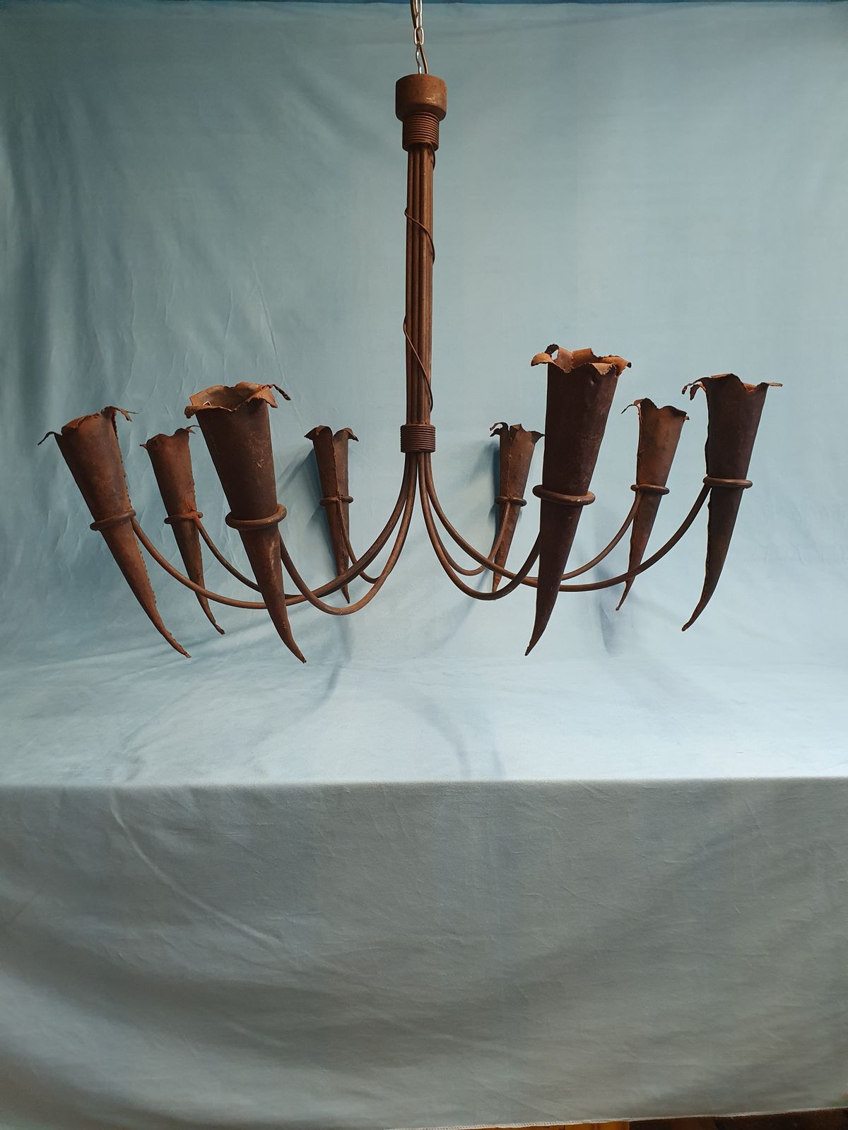 Large Metal Gothic Style Chandelier With Chalice Ends And Eight Arms 43" photo Lighting