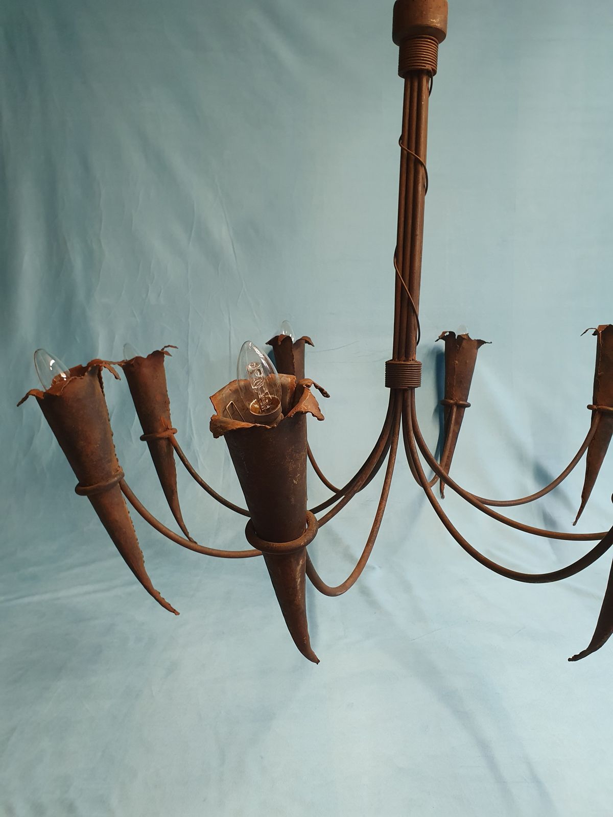Large Metal Gothic Style Chandelier With Chalice Ends And Eight Arms 43" photo vintage