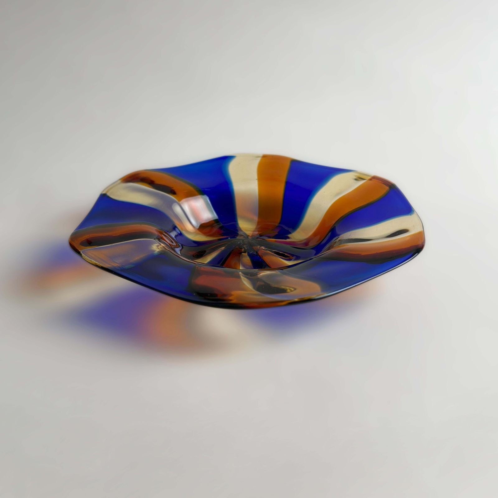 Fratelli Toso Murano Dish In Red And Blue Swirled Stripes, Italy, 1970s photo vintage