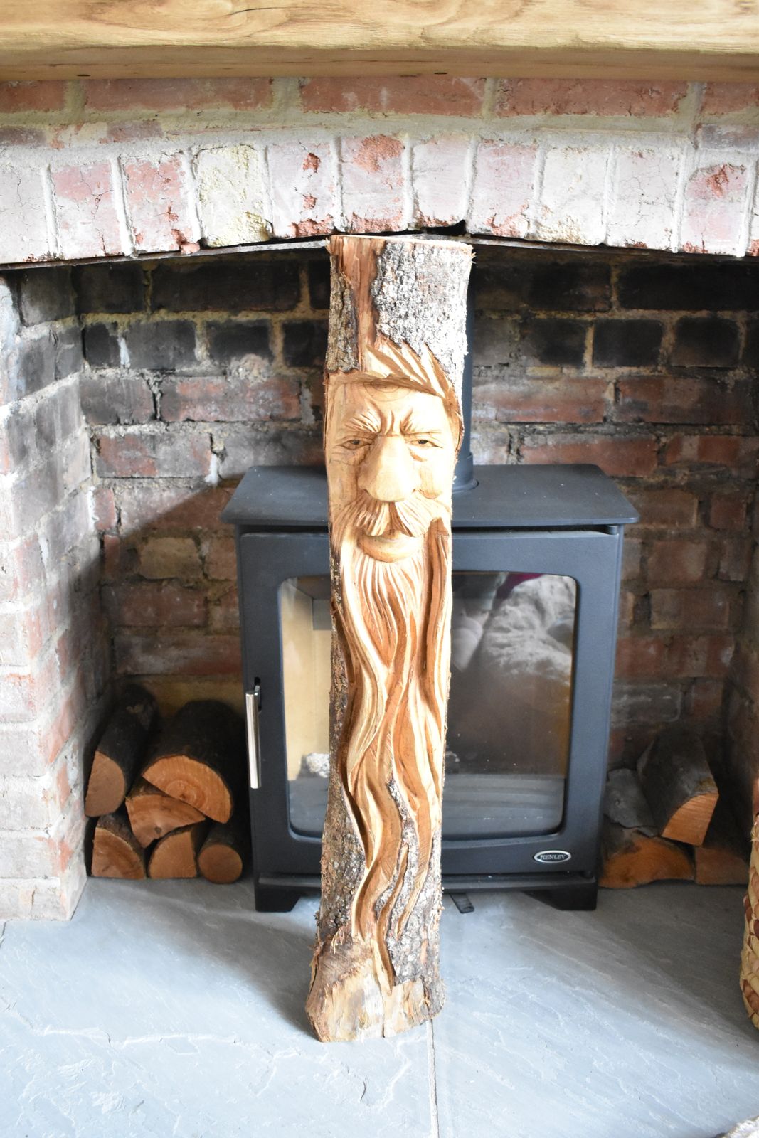Large Wooden Hand Carved Green Man Wood Spirit Log Tree Decorative Statue photo buy