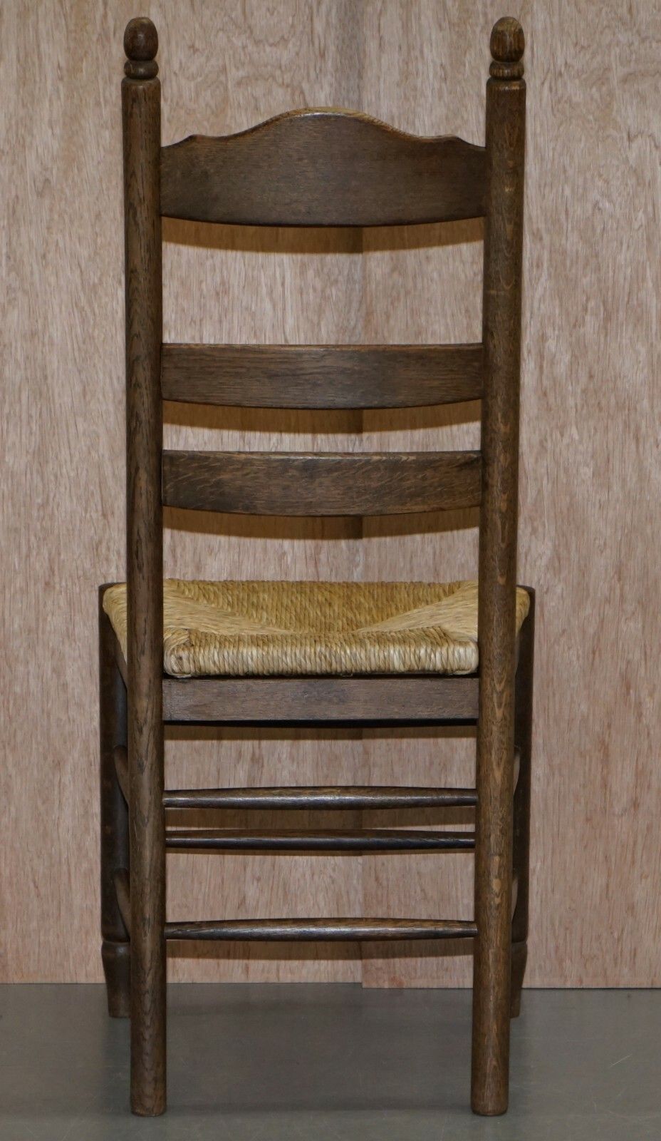 Lovely Suite Of Six Circa 1940 Dutch Ladder Back Oak Rush Seat Dining Chairs 6 photo vintage