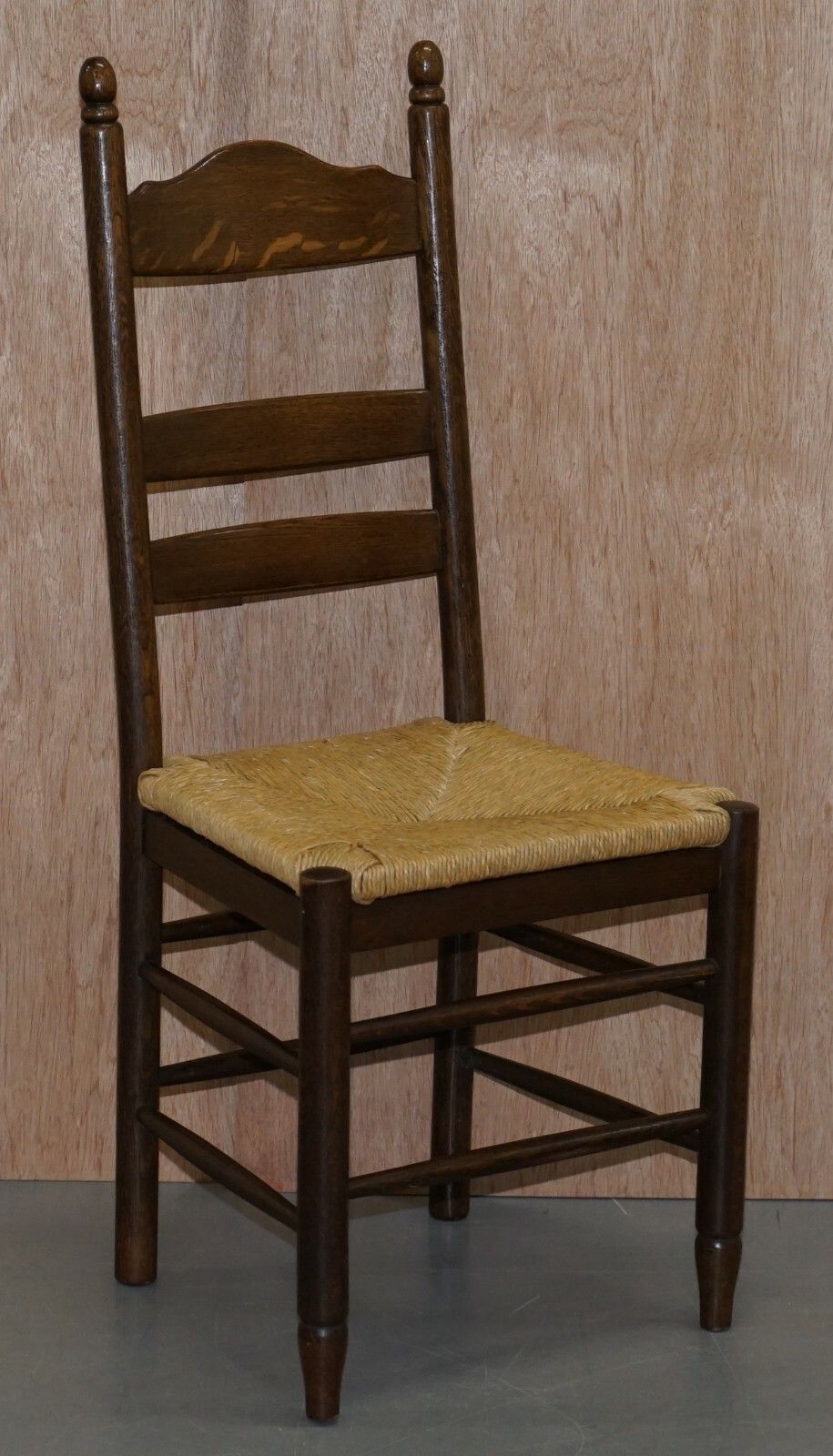 photo for sale Lovely Suite Of Six Circa 1940 Dutch Ladder Back Oak Rush Seat Dining Chairs 6