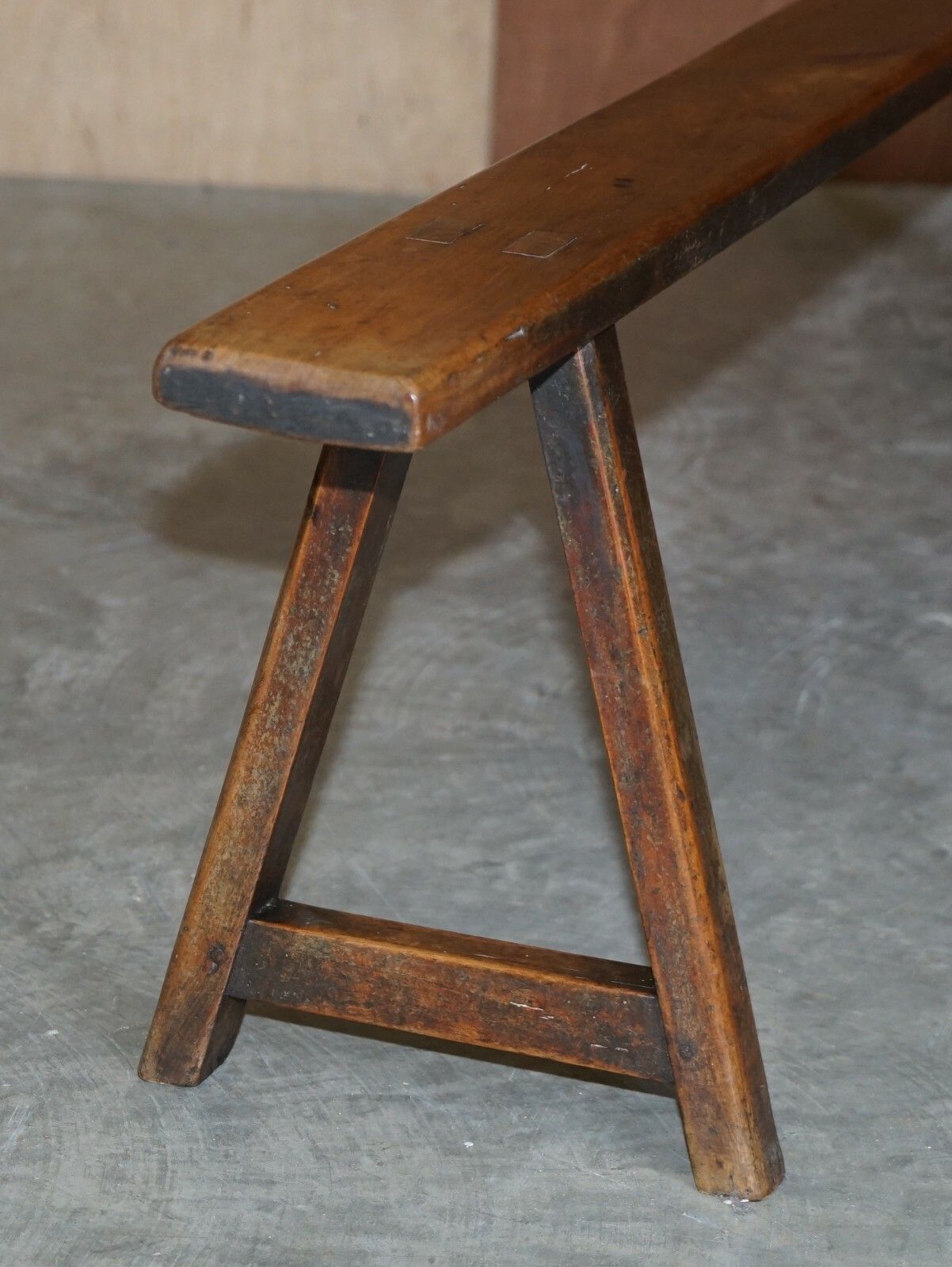 Pair Of Antique Victorian Fruitwood Trestle Benches For Long Dining Tables photo vinterior