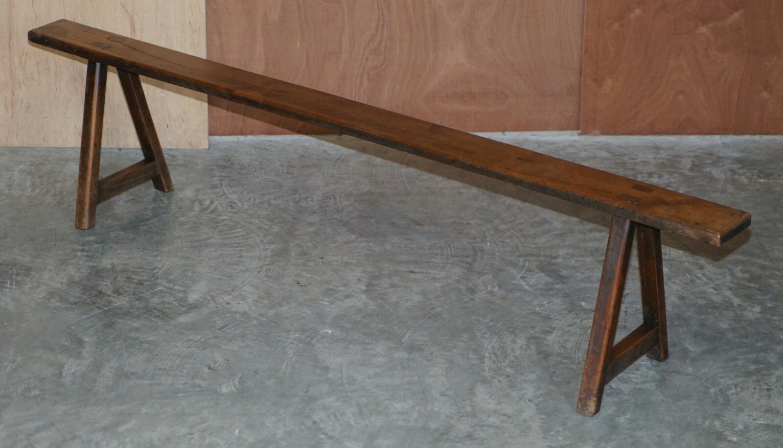 Pair Of Antique Victorian Fruitwood Trestle Benches For Long Dining Tables photo vintage