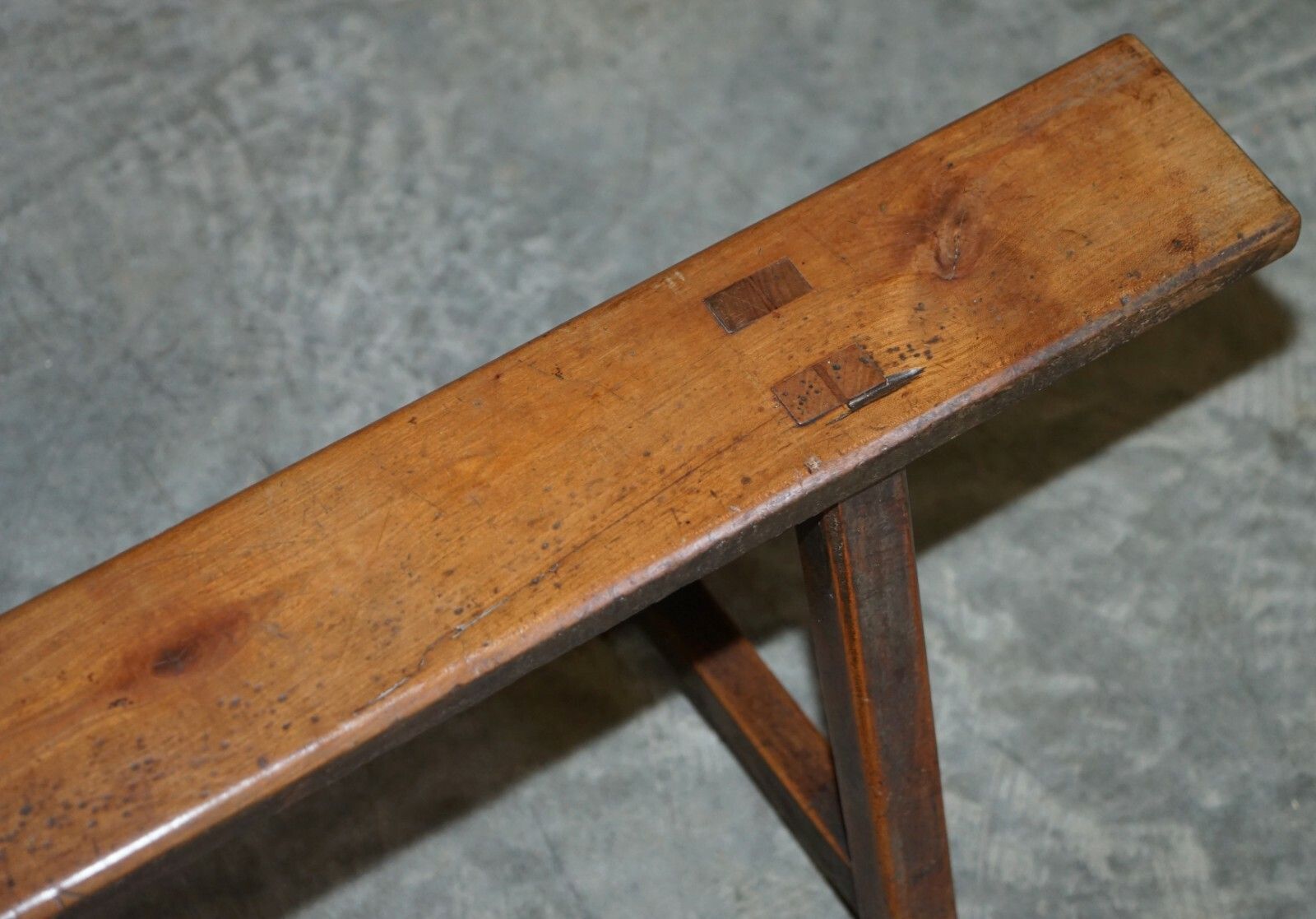 Furniture Pair Of Antique Victorian Fruitwood Trestle Benches For Long Dining Tables photo