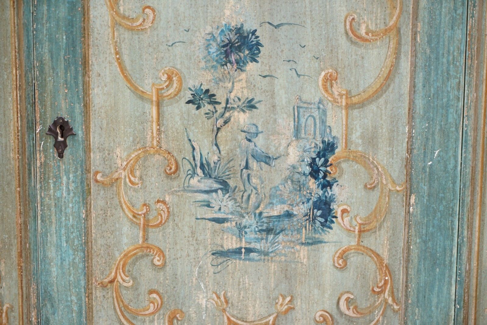 Hand Painted Vintage Corner Pot Cupboard In The French Taste With Marbled Top photo buy