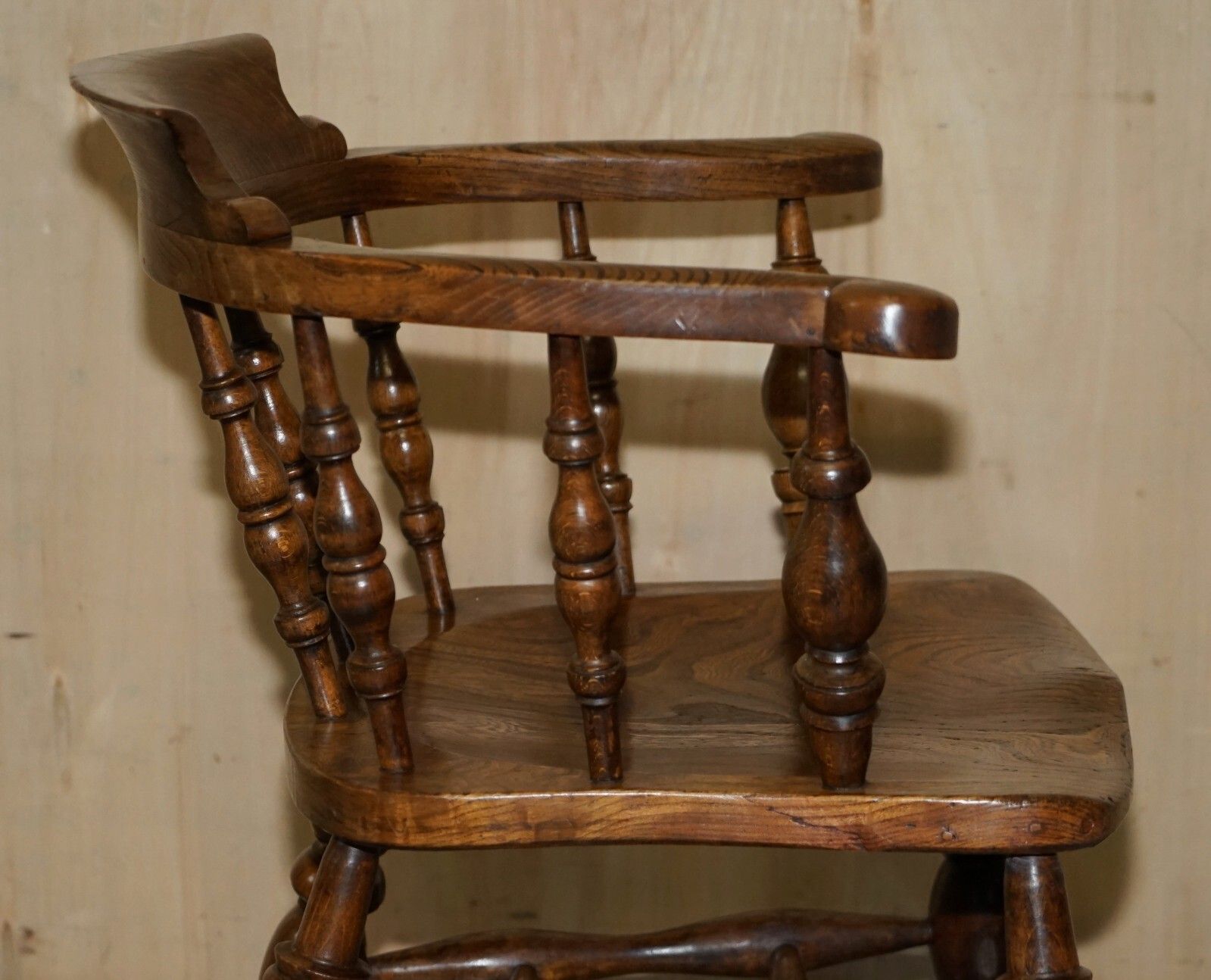 1620.0 Decorative Patina Antique Edwardian Sold Elm Bow Back Smokers Captains Armchair photo