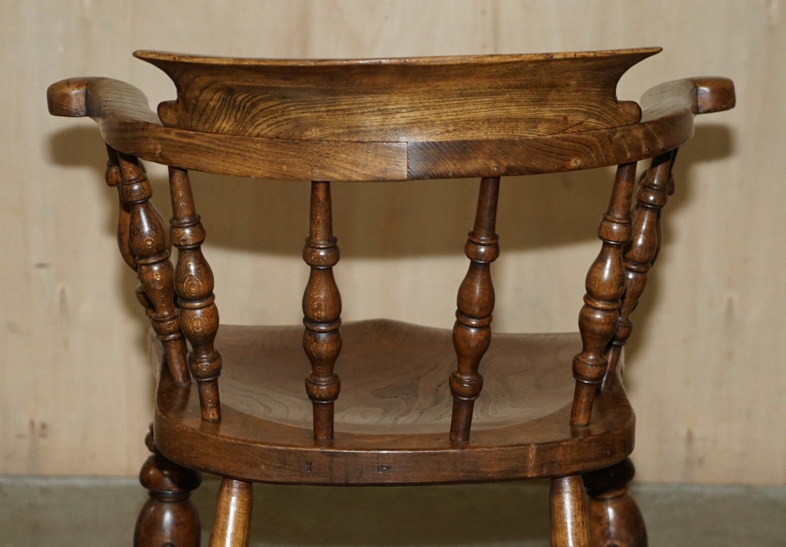 photo buy Decorative Patina Antique Edwardian Sold Elm Bow Back Smokers Captains Armchair