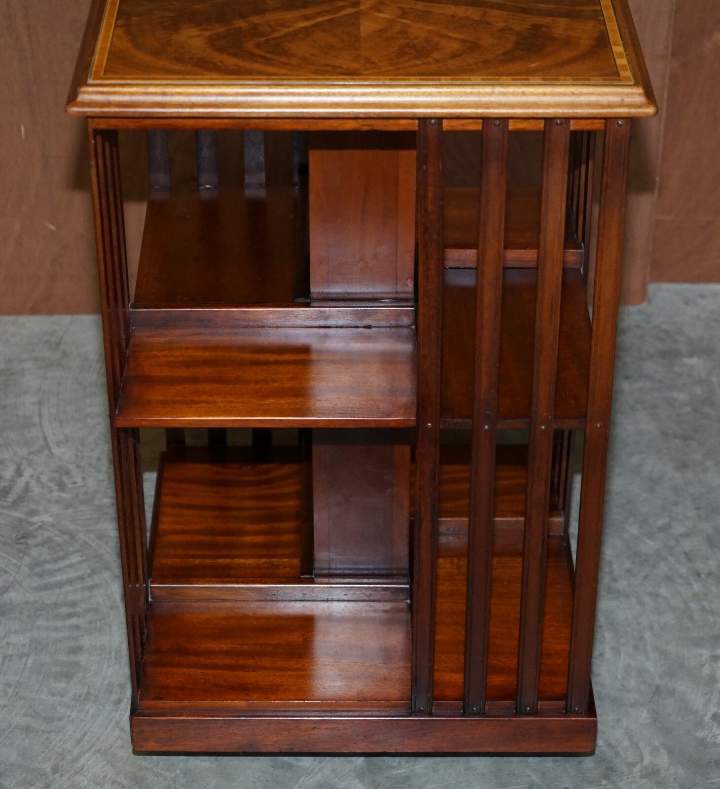 photo for sale Antique Sheraton Revival Mahogany & Satinwood Revolving Bookcase Side End Table