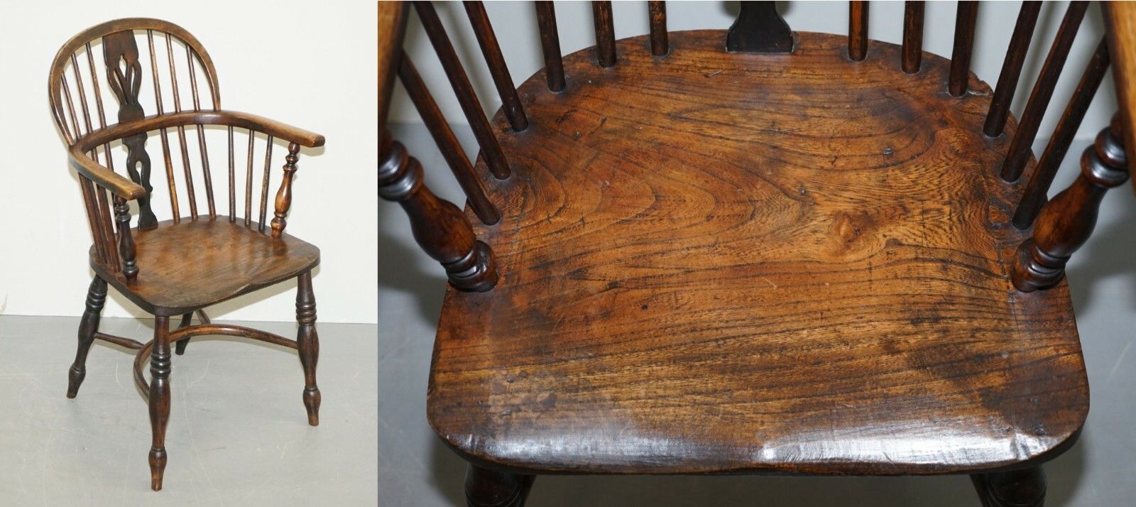 English Classic Antique Victorian 19th Century Elm & Ash Wood Windsor Armchair photo furniture